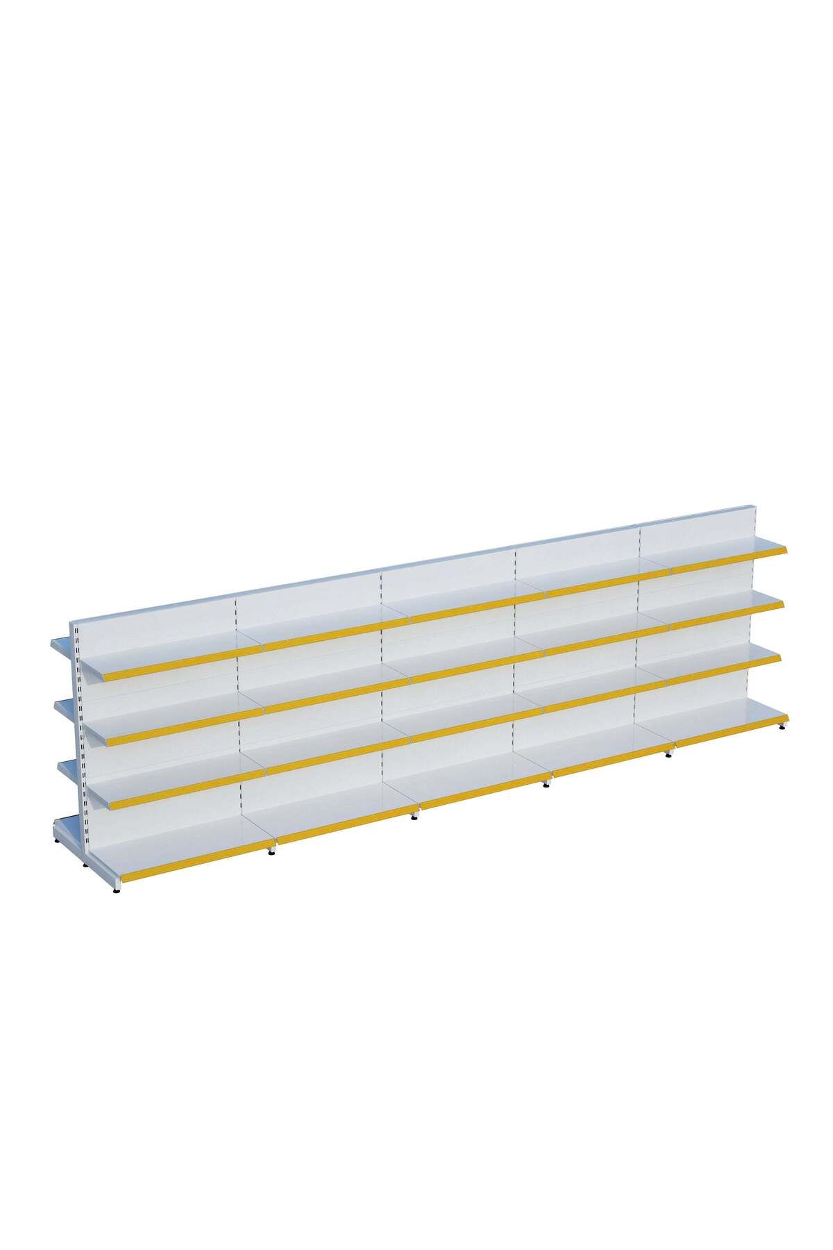 Raffar Beyaz Çift Yönlü Orta Reyon Market RafıD30CMxG300CMxH140CM