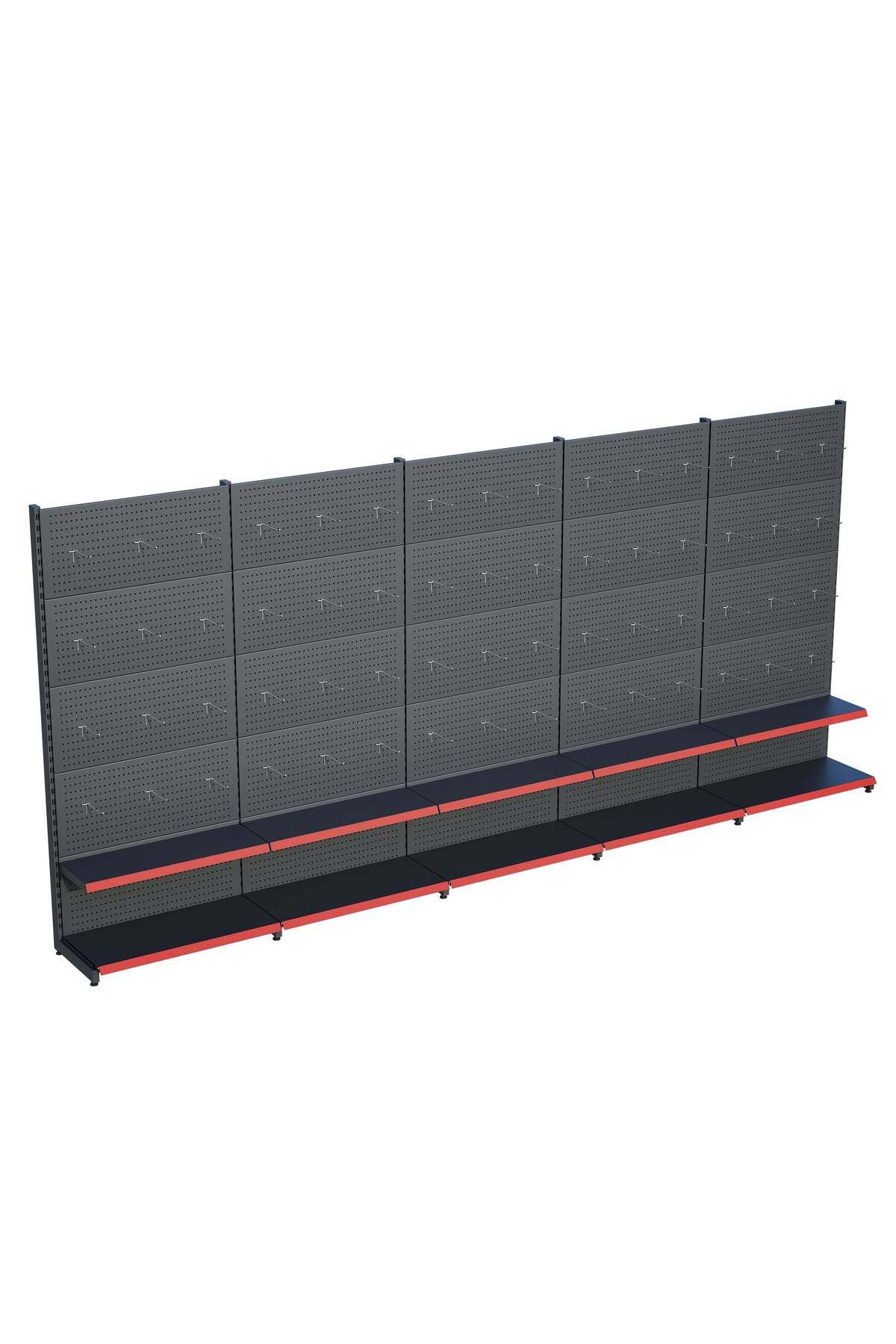 Raffar Antrasit Market Petshop Kırtasiye Rafı Hırdavat Rafı D30CMxG350CMxH220CM Antrasit Delikli Pano + Kan
