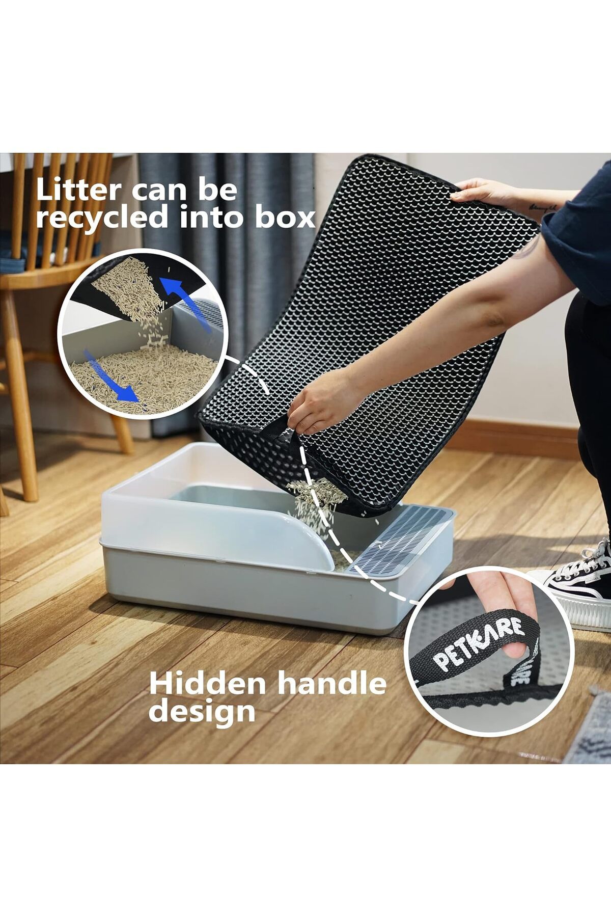 fulina-Cat Litter Trapping Mat,with Hidden Handle,Upgraded Anti-Slip Back Layer,Scatter Control WaterProof 4
