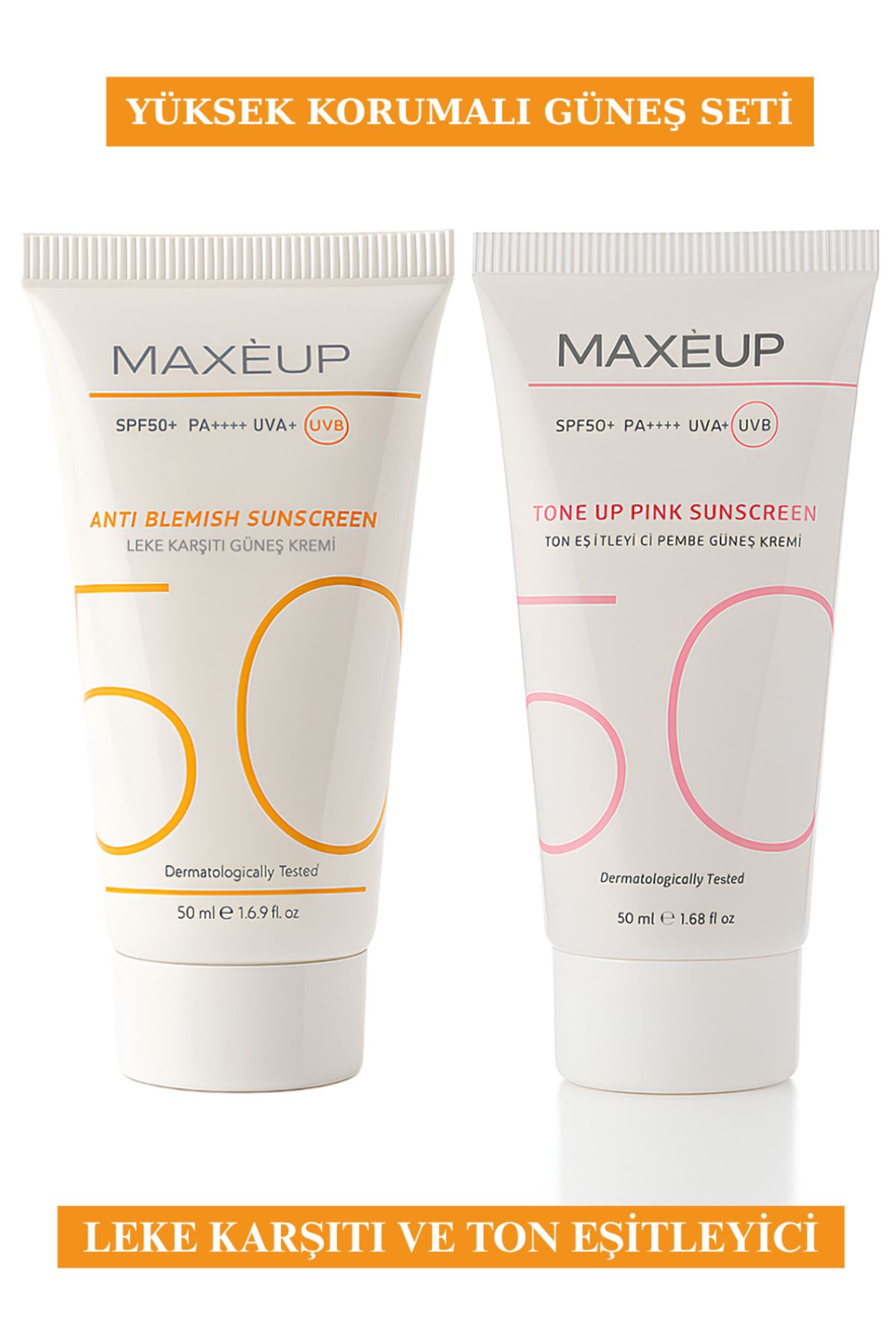 Maxeup Yüksek Korumalı, Leke Karşıtı ve Ton Eşitleyici Aydınlık Veren Spf 50+ Güneş Seti
