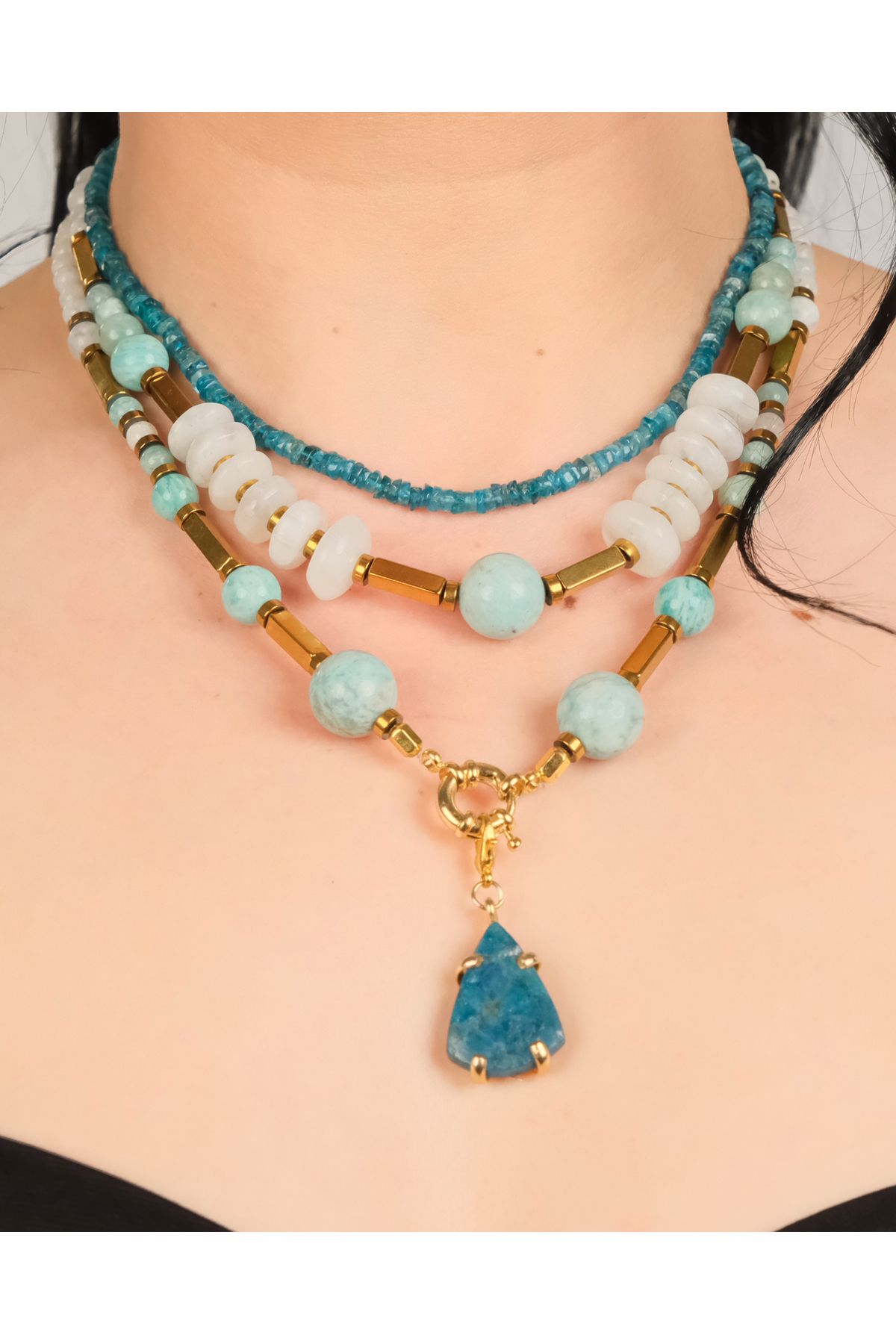 polimooi Larimar, Apatit & Aytaşı Bronz Çoklu Kolye