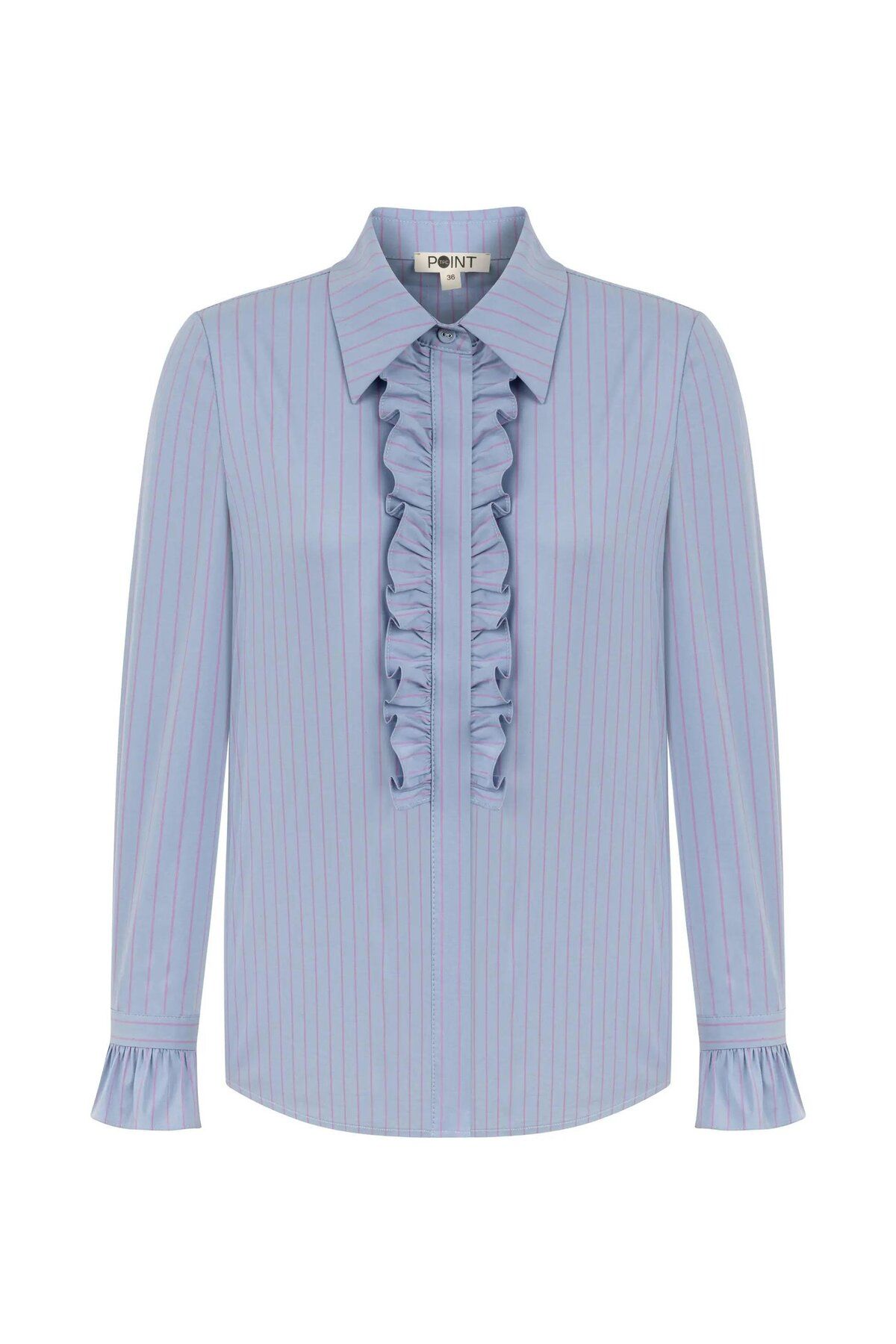 Tpc.Point Collection Kadın Mavi Ares Shirt Uzun Kollu Çizgili Gömlek