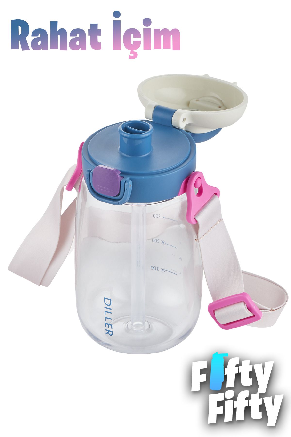 DILLER-550 ml Single Lid Double Use Tritan Water Bottle With/Without Straw Strap-Ffdillerd70-550 3