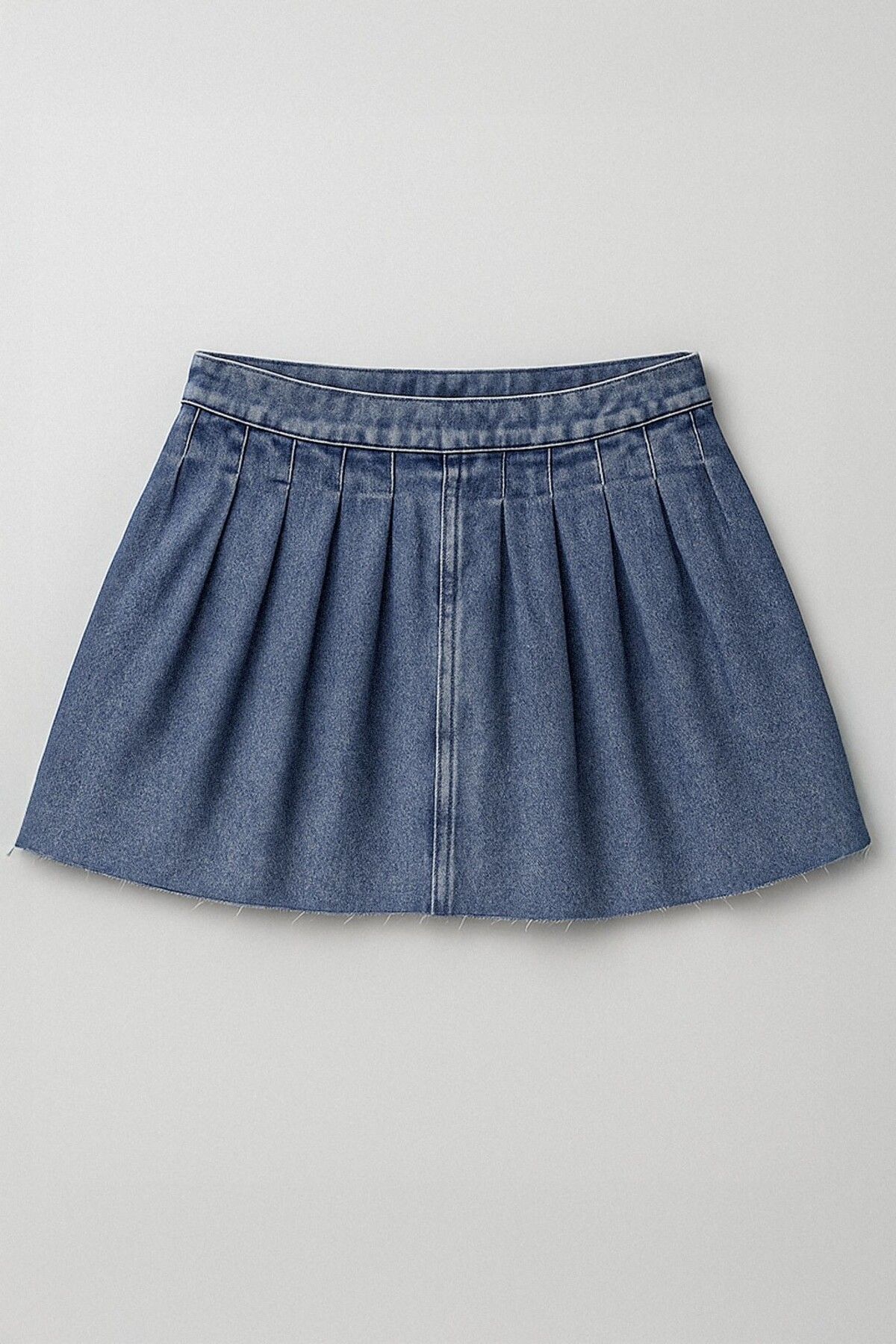 Bluewhite Kadın Şık Pileli Yazlık Mini Jean Etek