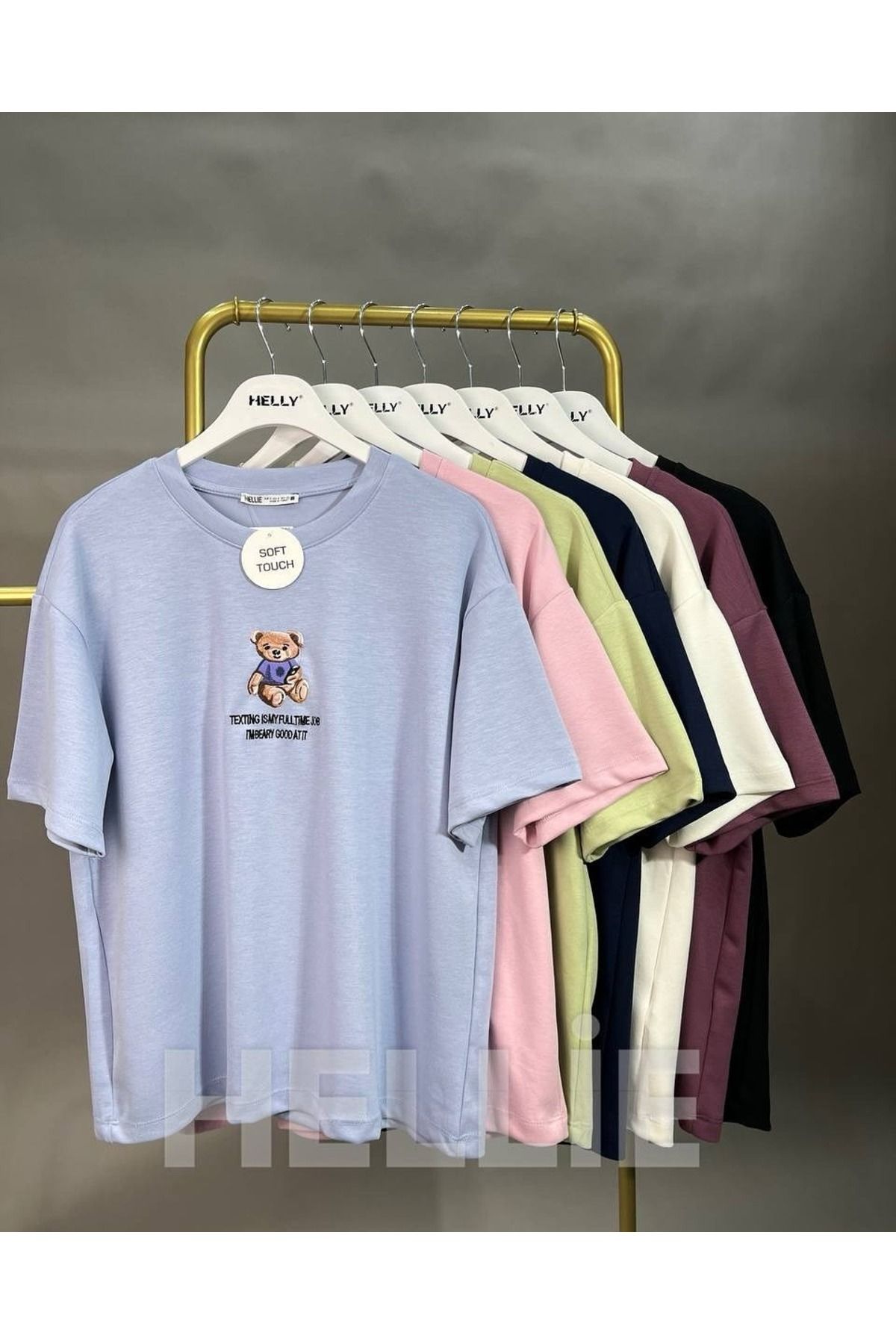HELLİE Kadın Soft Touch Ayıcık Nakışlı Oversize T-Shirt