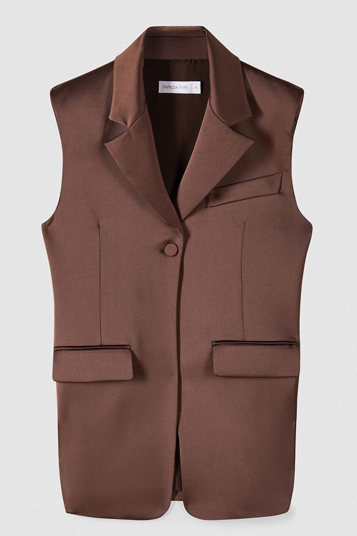 Patrizia Pepe-LONG SATIN VEST - PATRIZIA PEPE - 40, BROWN 3