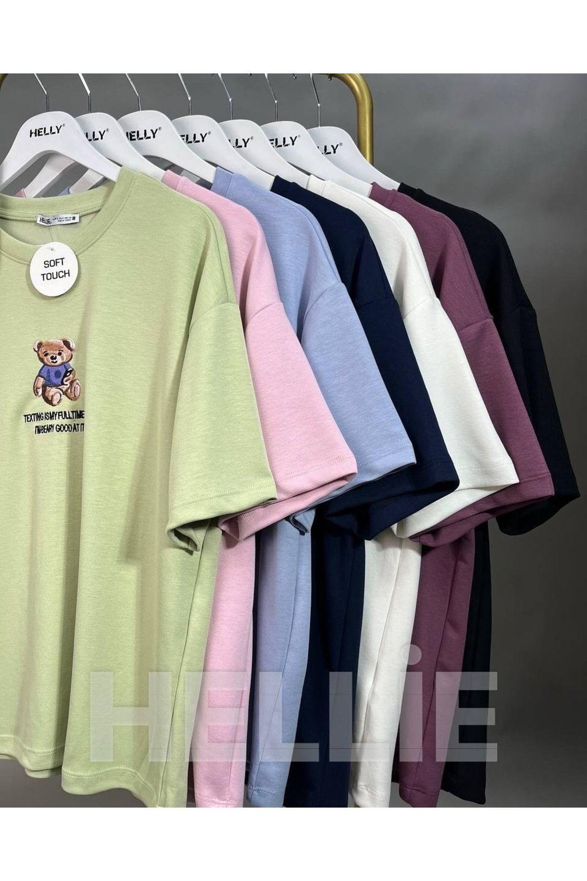 HELLİE Kadın Soft Touch Ayıcık Nakışlı Oversize T-Shirt