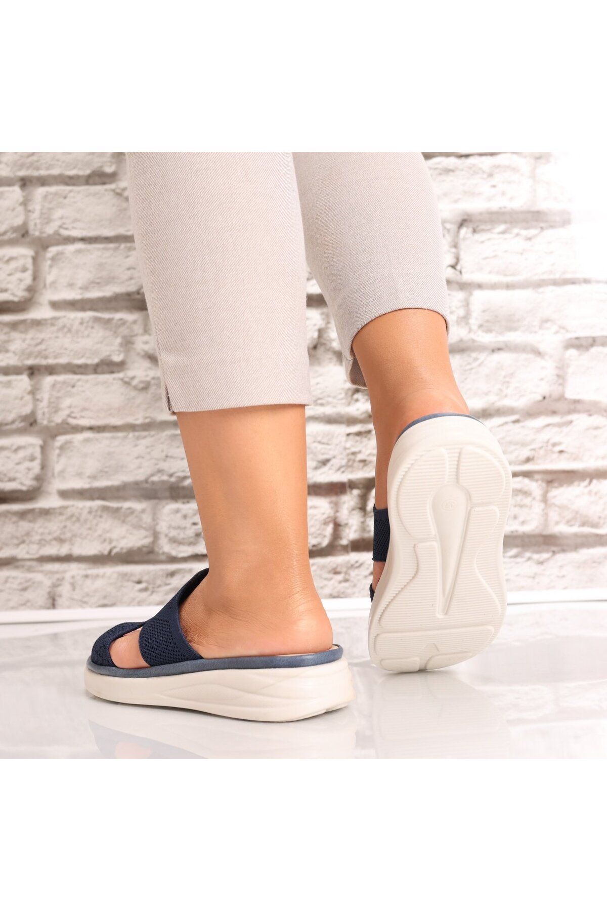 MODA STİL-Women's Navy Blue Flat Slippers Made of Textile Florina, 38 5