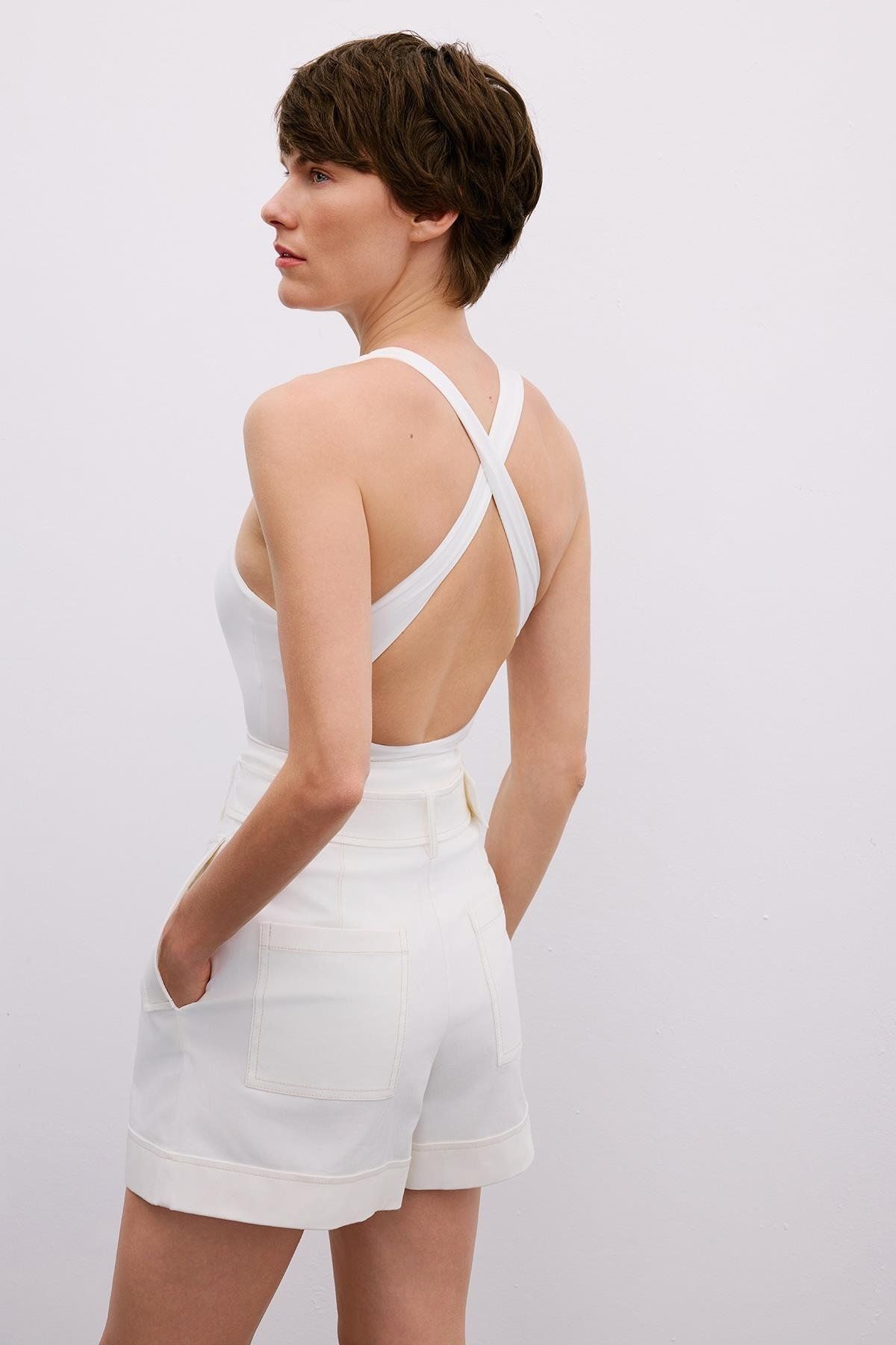 Rue Studio-Ecru Shorts with Belt Buckle Detail 4