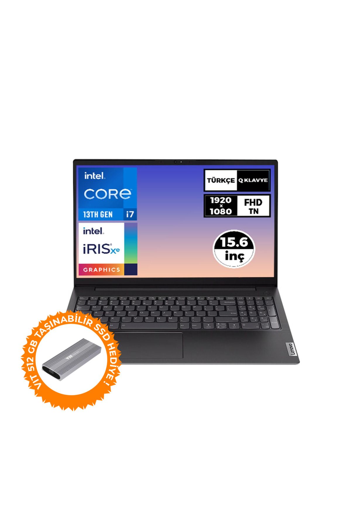 LENOVO V15 Gen 4 i7-1355U 16GB 1TB SSD 15.6" Fdos Laptop + VIT 512G Taşınabilir SSD 83A100KXTR 026