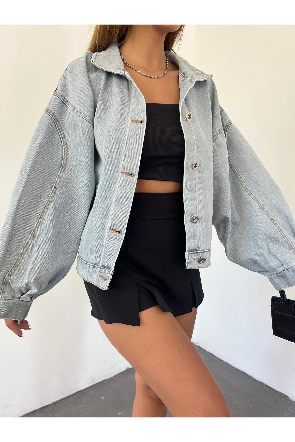 blueb Balon Kol Oversize Denim Ceket