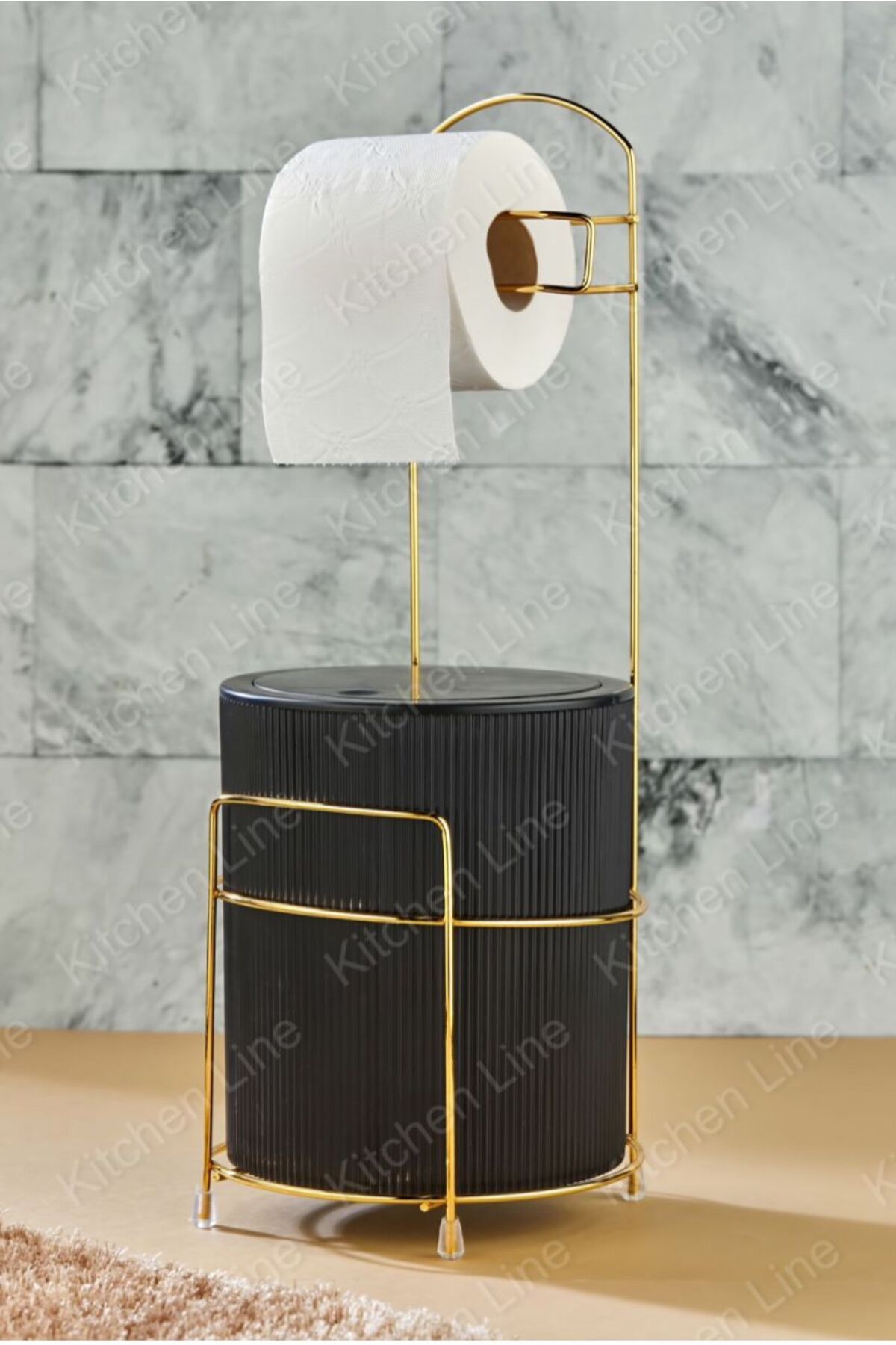 Kitchen Line LÜX GOLD BANYO WC TUVALET KAĞITLIĞI ÇÖP KOVASI TAKIM PLASTİK KOVA 6 LİTRE PASLANMAZ TEL