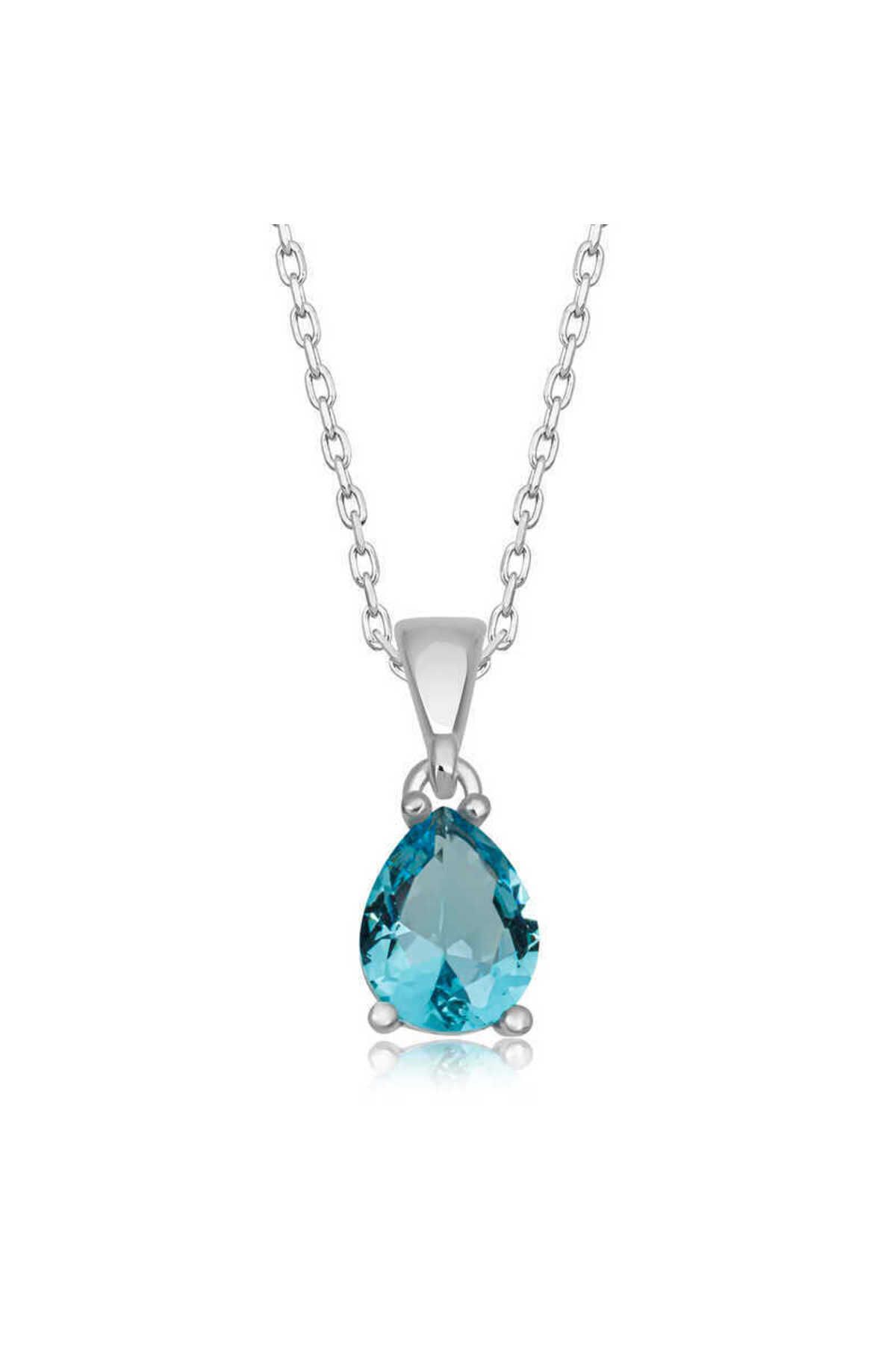 SERRA JEWELS Gümüş Turkuaz Damla Taşlı Kadın Kolye