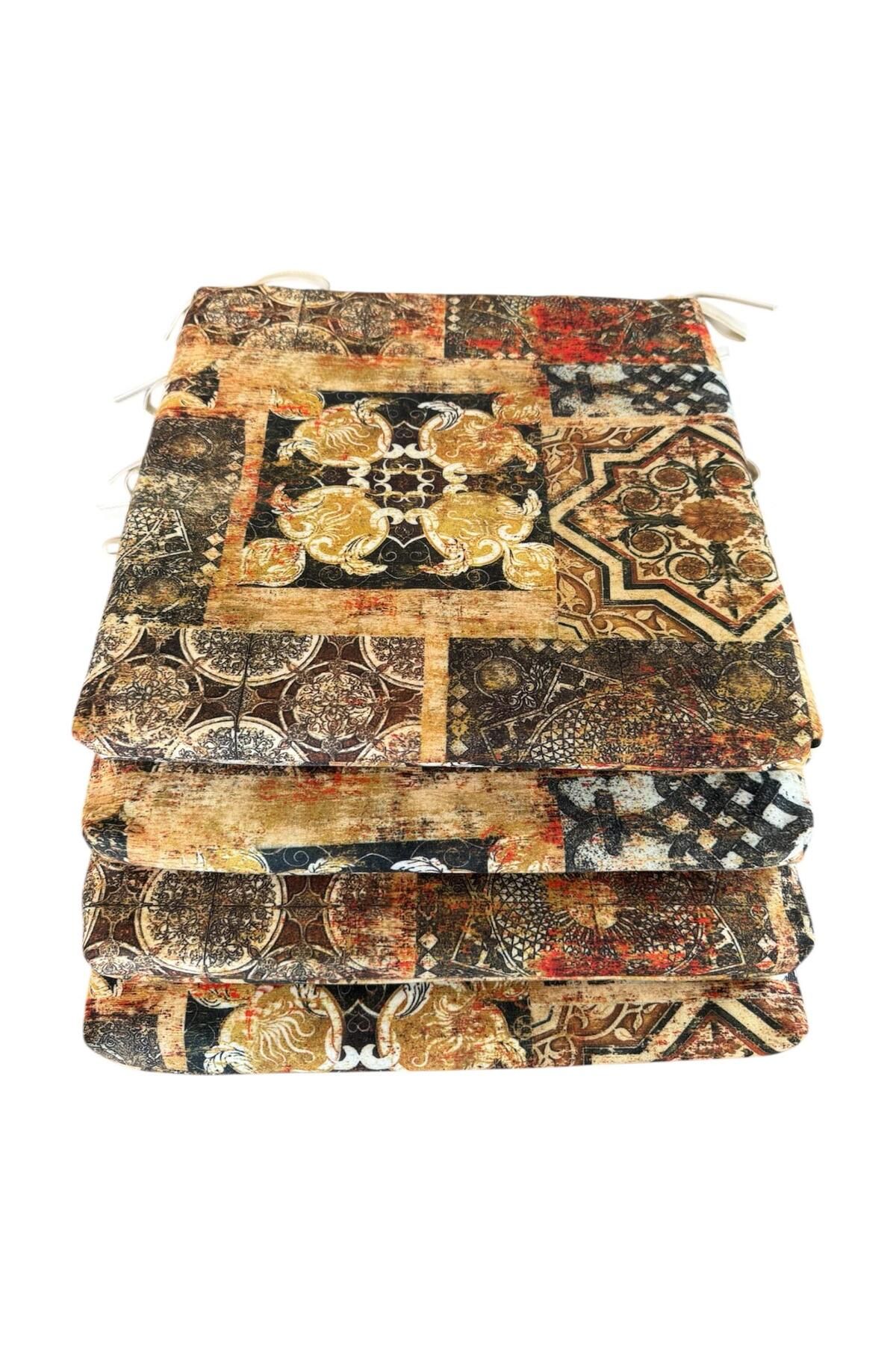 Bykutlay Home Collection 4 ADET SÜNGERLİ SANDALYE MİNDERİ