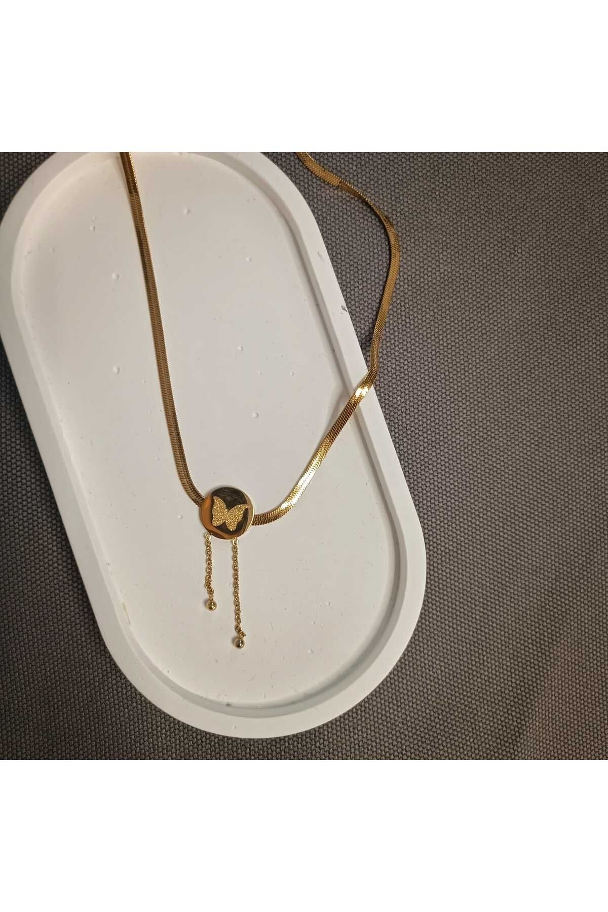 Masal Gurumi İTALYAN EZME ZİNCİRLİ KELEBEK DETAYLI KOLYE 316L ÇELİK GOLD RENK