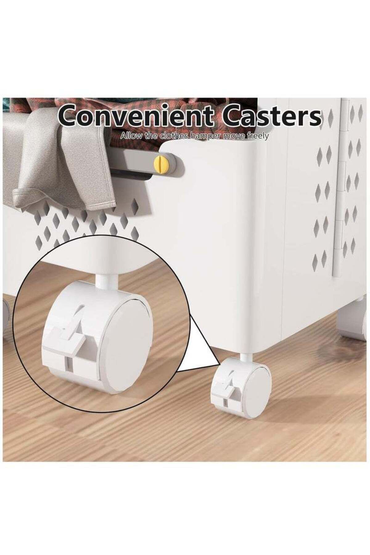 COOYA-3-layer laundry basket,detachable and foldable,multi-partition storage,with handles and wheels,white 7
