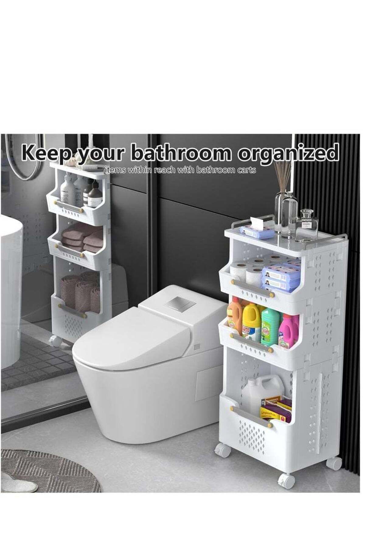 COOYA-3-layer laundry basket,detachable and foldable,multi-partition storage,with handles and wheels,white 8