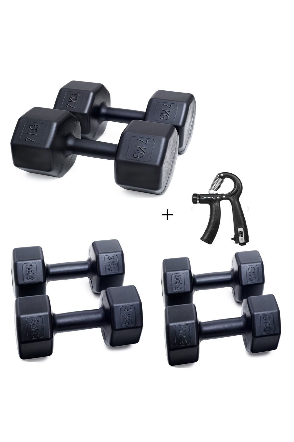SerenityHaven PS SPOR 3 ÇİFT DAMBIL SET 3 KG + 5 KG + 7 KG + AYARLANABİLİR SAYAÇLI EL YAYI