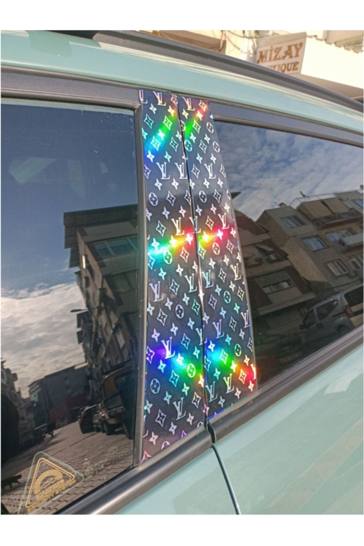 LV Sticker Hologram / 50X25 CM 2 ADET LV Sticker / Araç Kapı Direği Kaplama Folyosu Sağ Ve Sol Takım