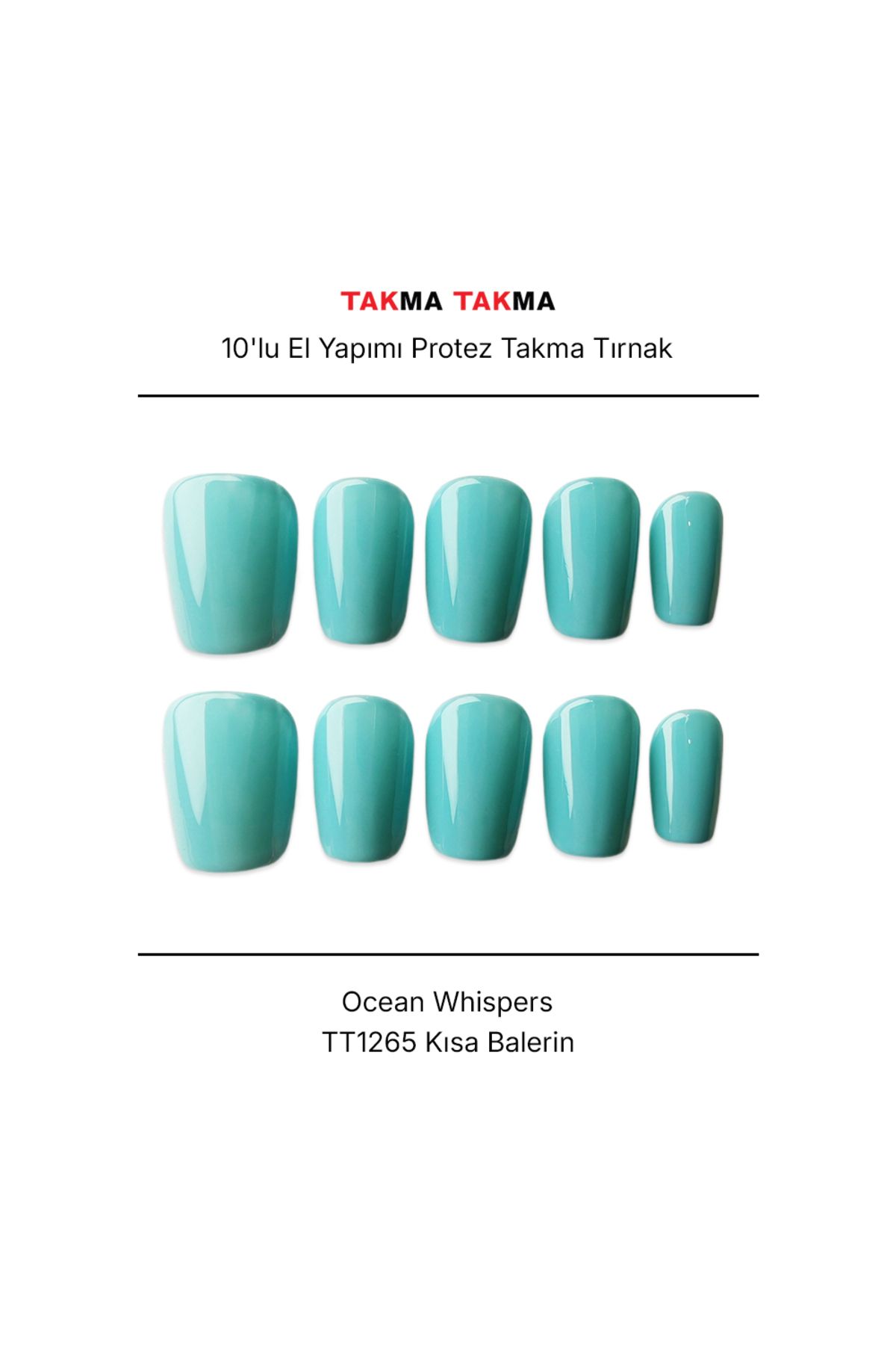 Takma Takma Tekrar Kullanılabilir El Yapımı Protez Takma Tırnak - Ocean Whispers - 10'lu TT1265 M-Mavi