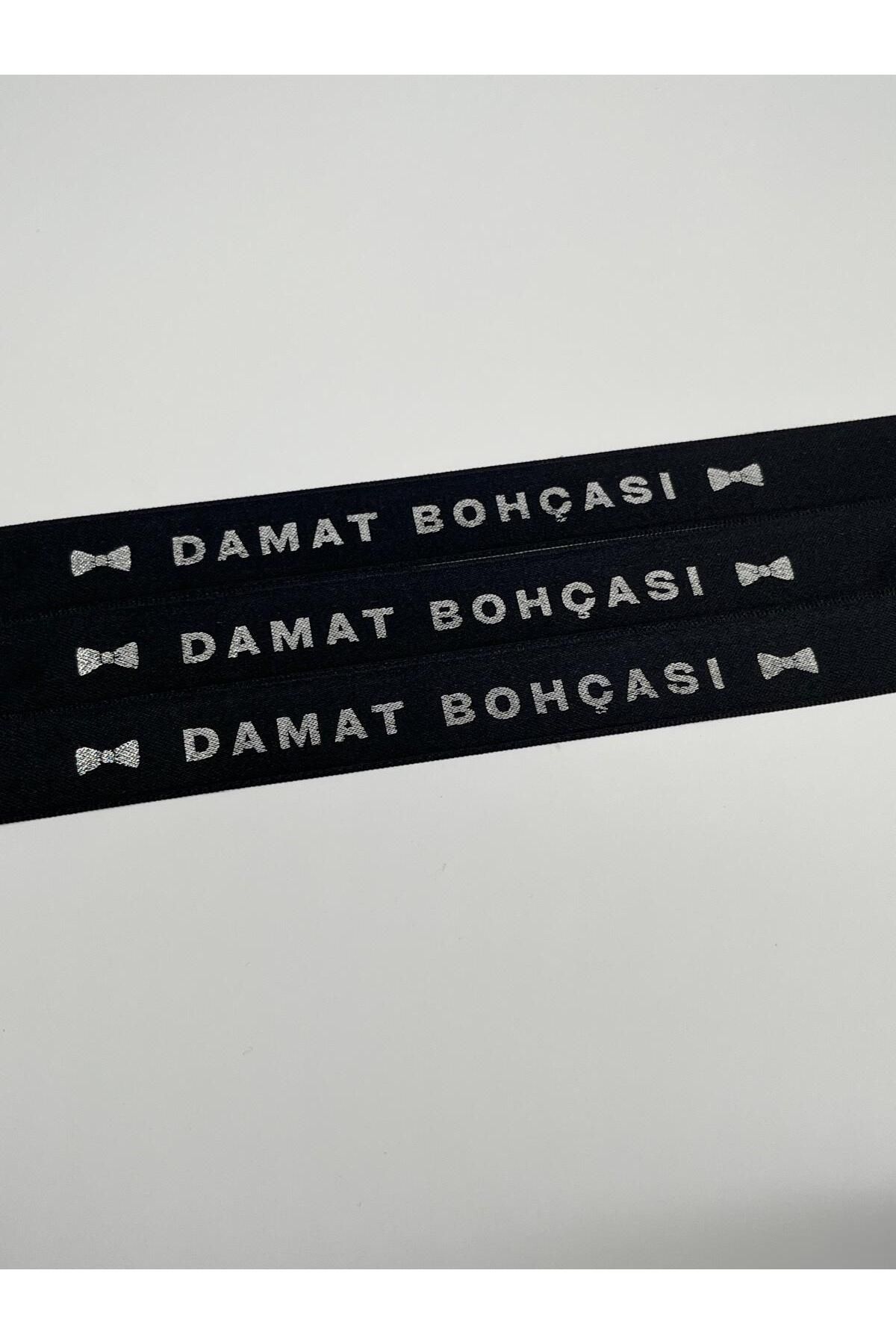 EvremStore Siyah Üzeri Gümüş Damat Bohçası Yazılı Bohça Bağlama Kurdelesi 1 Metre - 3 Adet