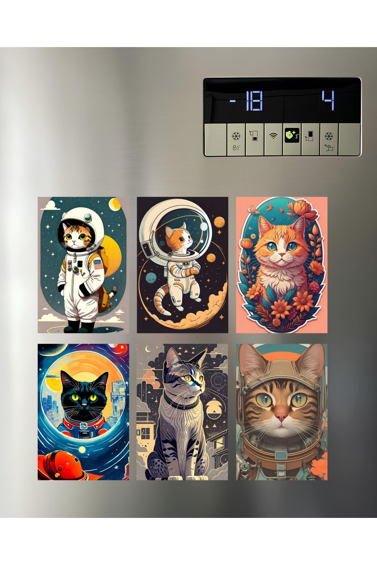 Renkia Studio Uzay ve Kedi Temalı 6'lı Dekoratif Magnet Seti