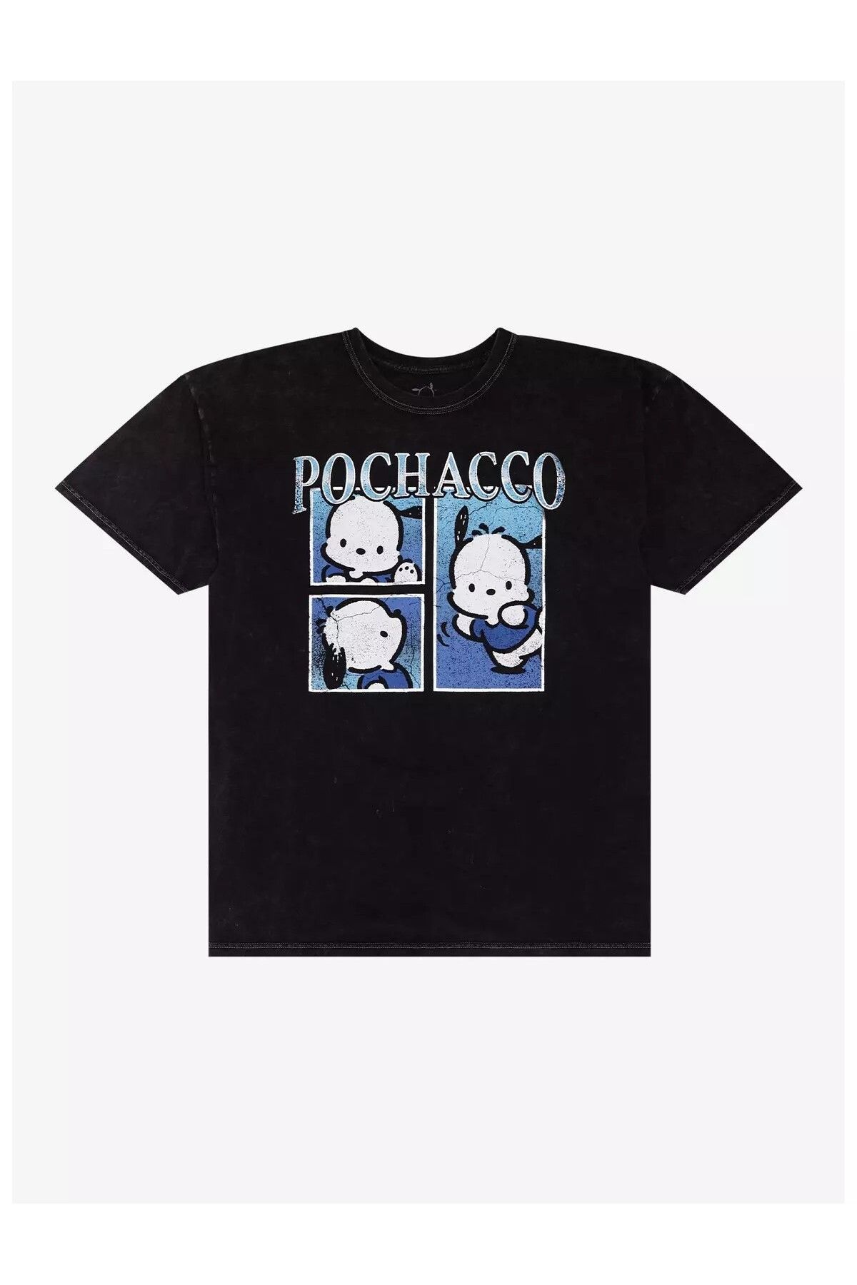 DEEFWEAR Siyah Pochacco Portreleri Vintage Ön Baskılı Unisex Oversize Tshirt
