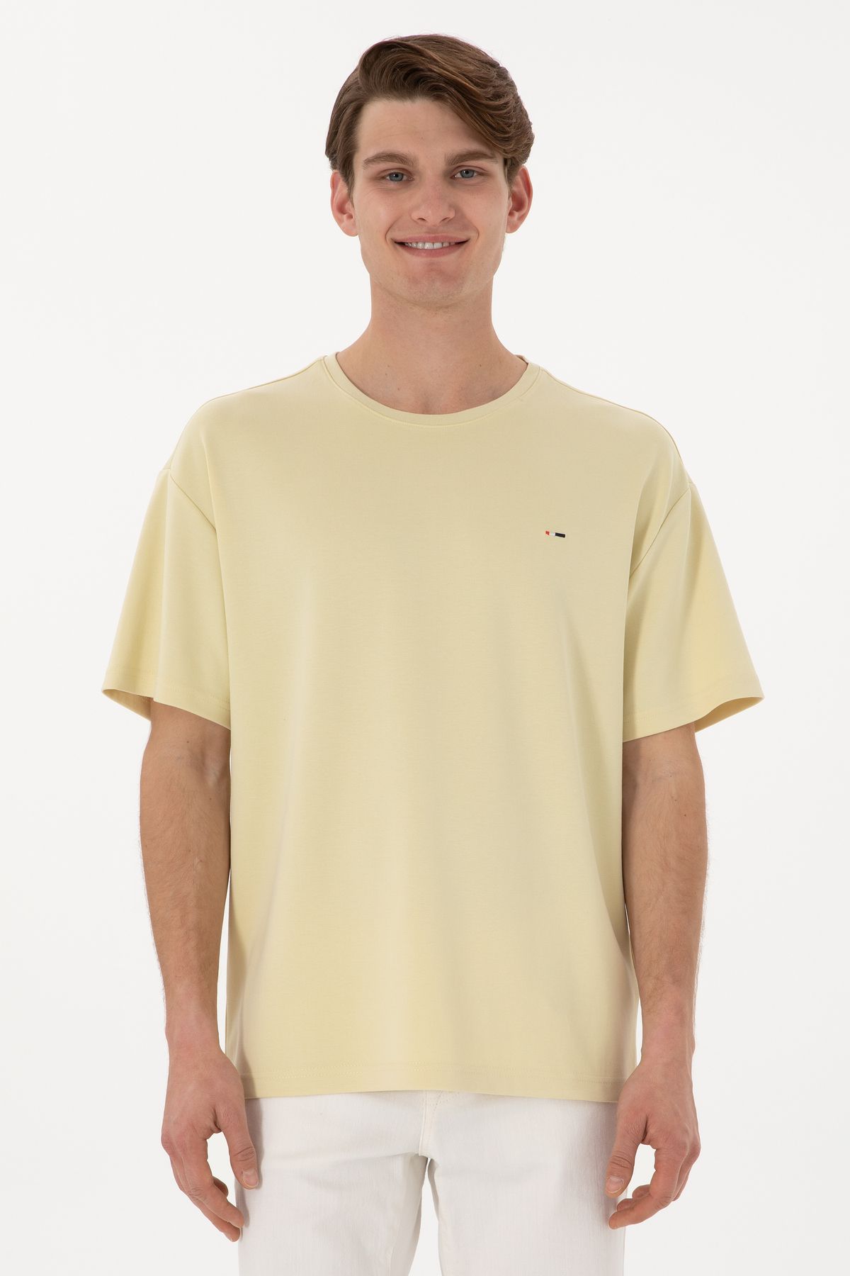 U.S. Polo Assn. Erkek Comfort Fit Bisiklet Yaka Açık Haki Tişört Tişört 50307322-VR183