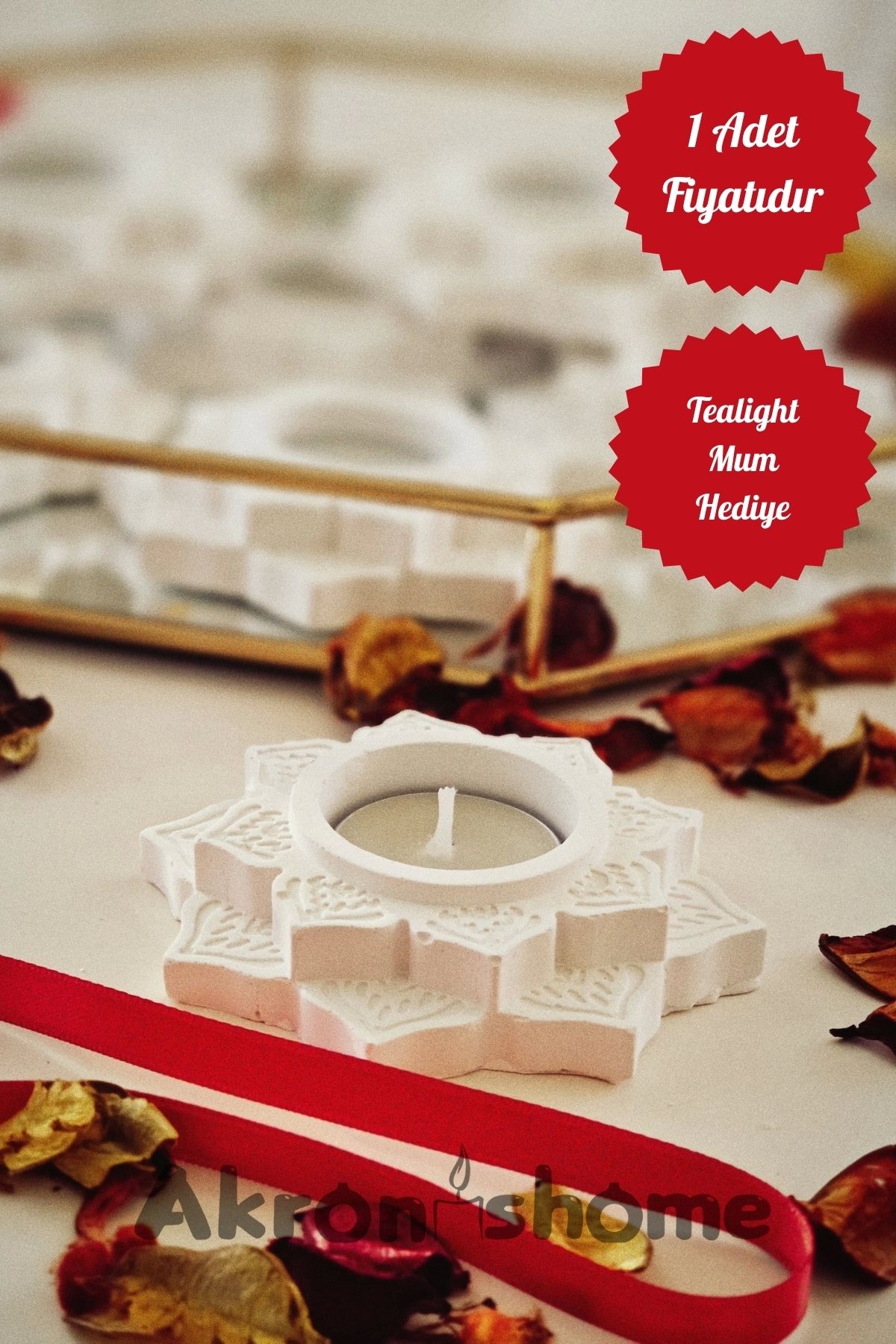 Akronistone Yıldız Temalı Dekoratif Tealight Mumluk Söz, Nişan, Mevlid Hediyelik Mumluk (Adet Fiyatıdır)