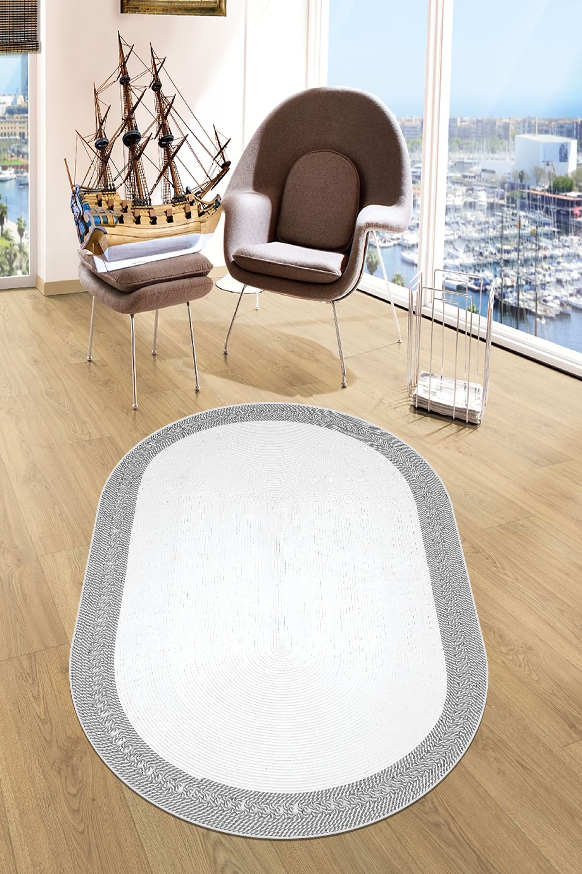 CENTER AVM Beyaz Halı Makinede Yıkanabilir Kaymaz Taban Salon Halısı