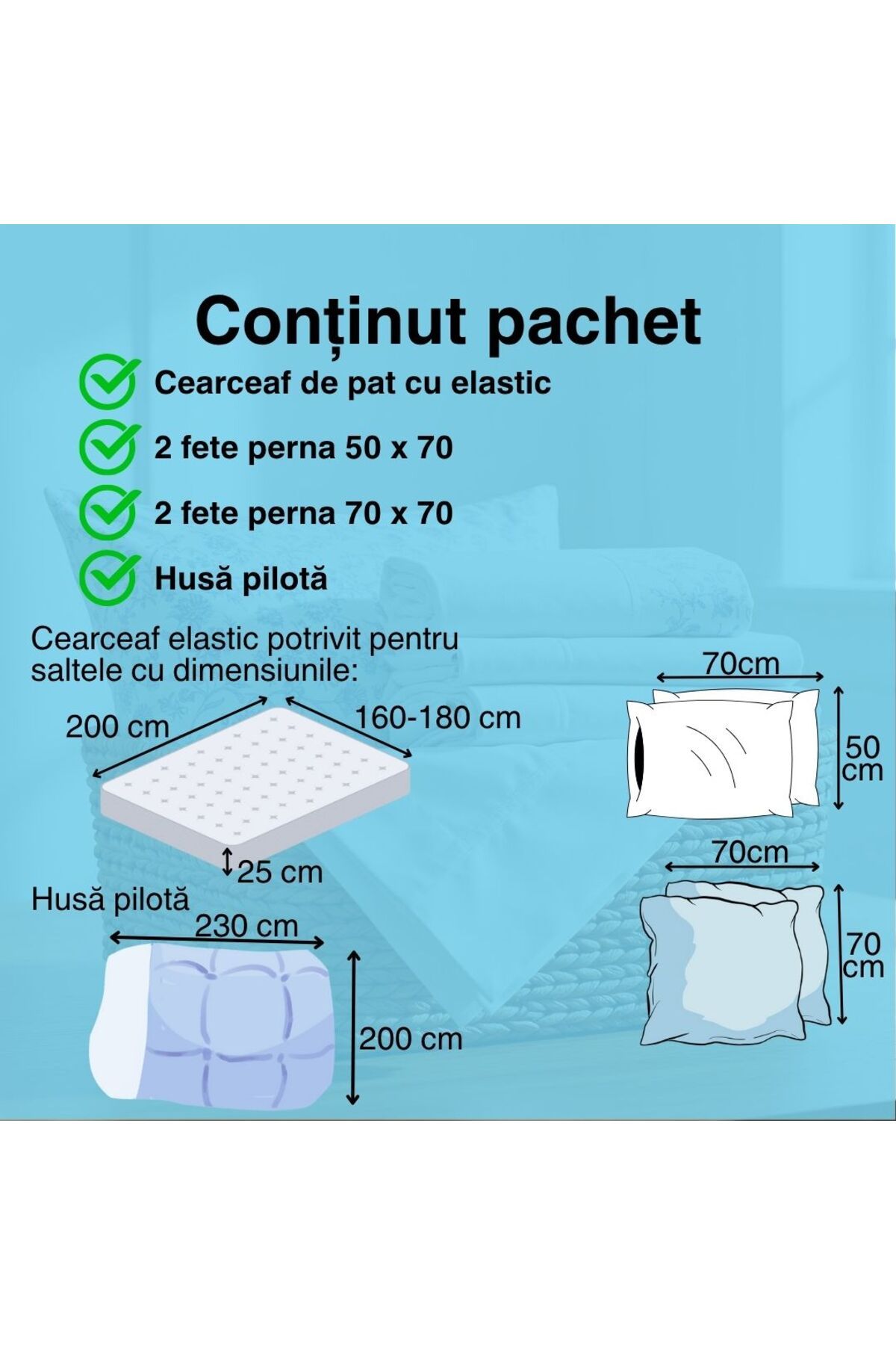 NufJoy-Double bed linen DAMASK 6 pieces, Fitted sheet for mattress 160x200 cm or 180x200 cm 5