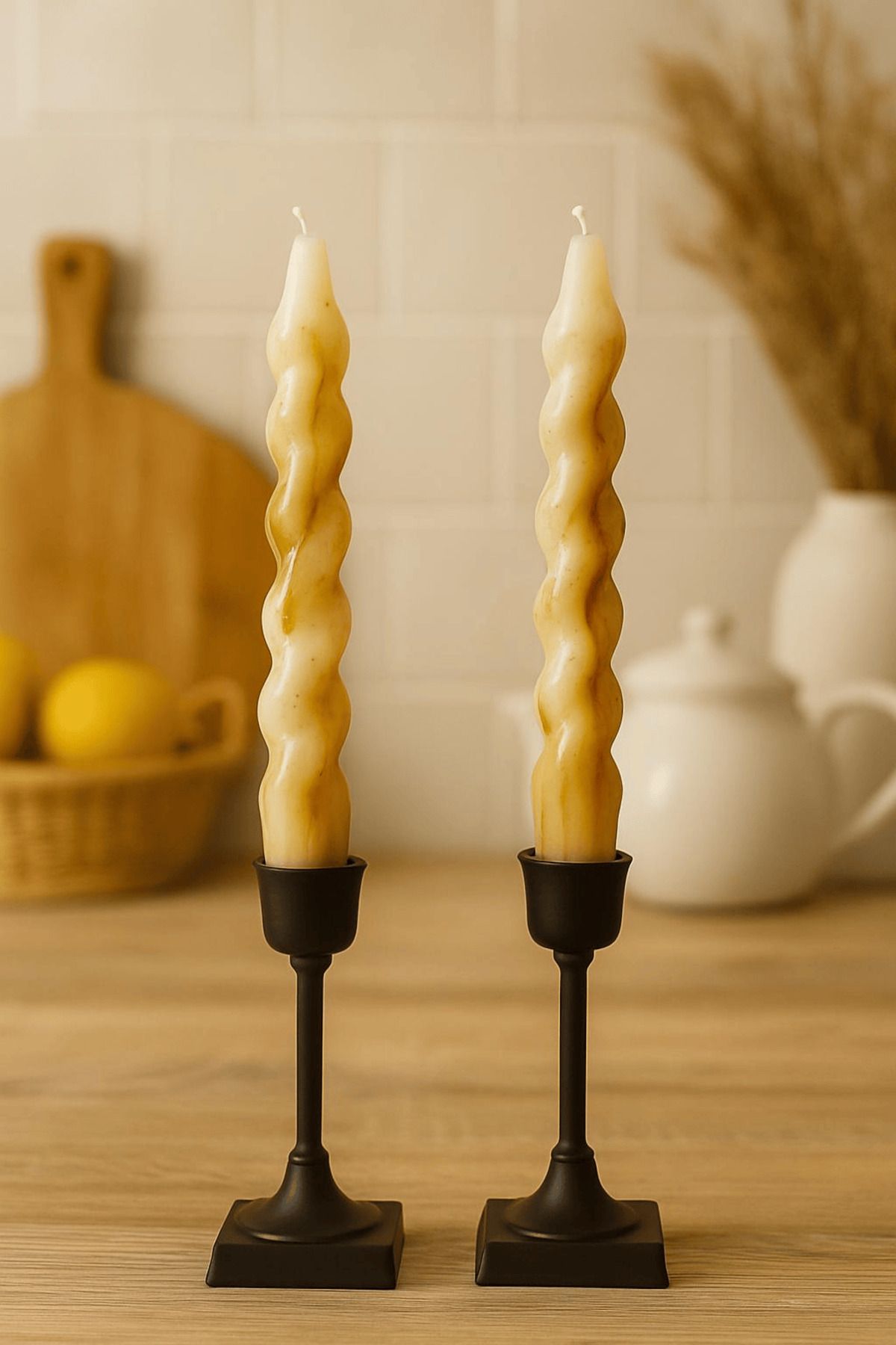 VINTAGE CANDLES Vintage Dekoratif Spiral İkili Şamdan Mum