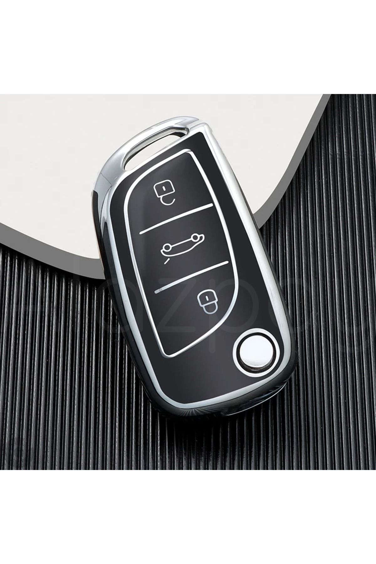 Alazpay Peugeot 107 207 307 407 308 408 3008 5008 TPU Anahtar Kılıfı (Siyah)
