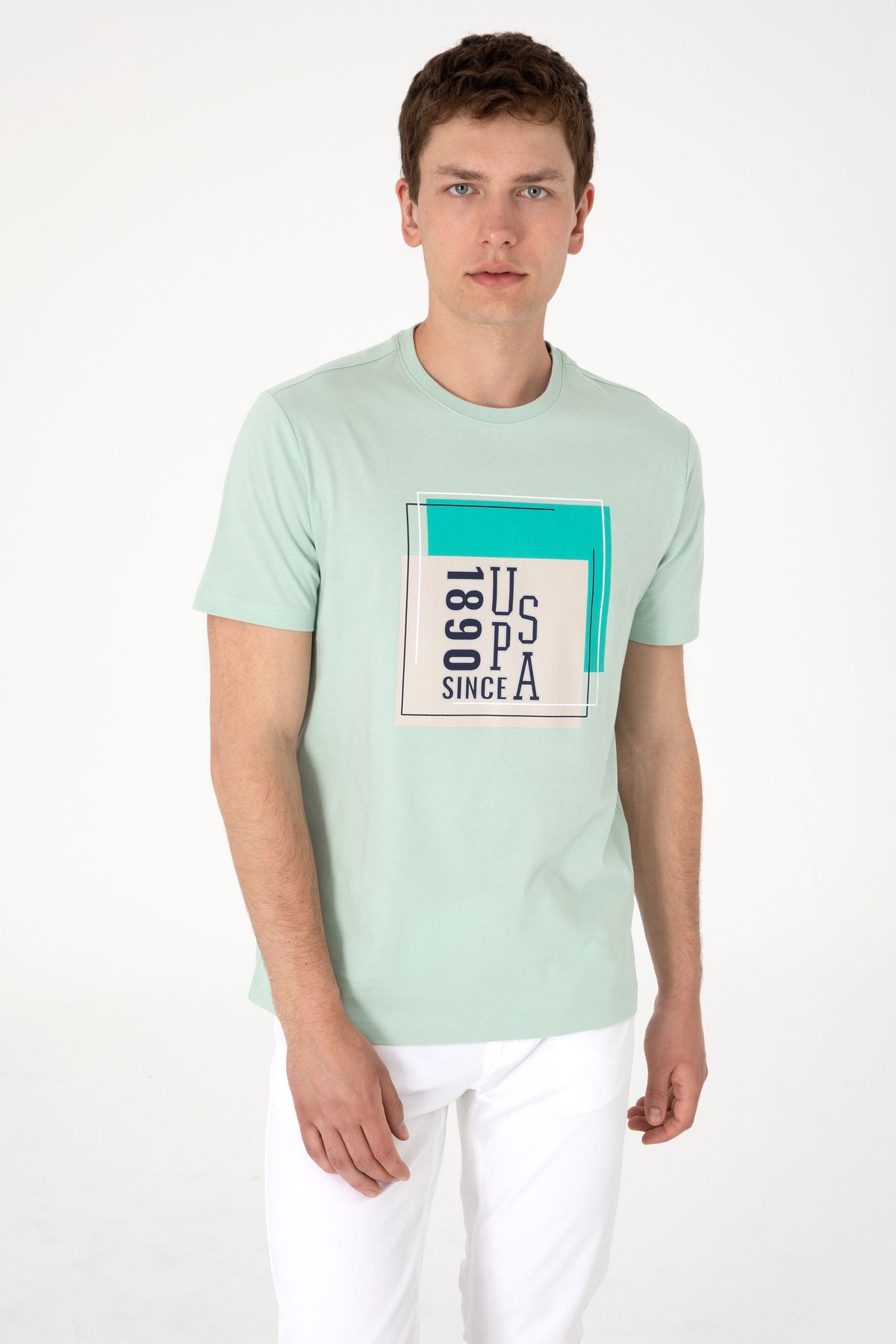 U.S. Polo Assn. Erkek Regular Fit Bisiklet Yaka Su Yeşili Tişört 50306880-VR048