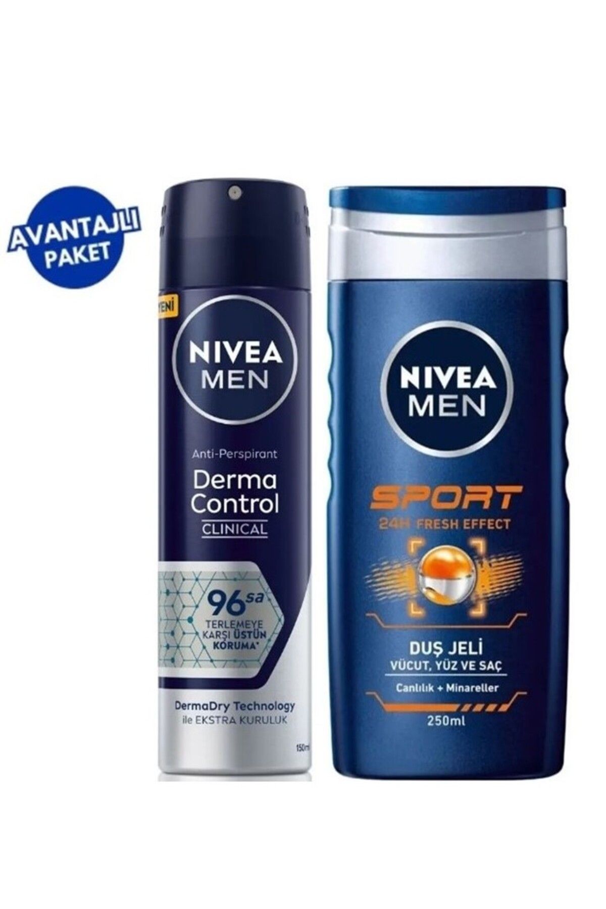 NIVEA Erkek Sprey Deodorant Derma Control Clinical 150ml, Nivea Men Erkek Duş Jeli Sport 250 ml
