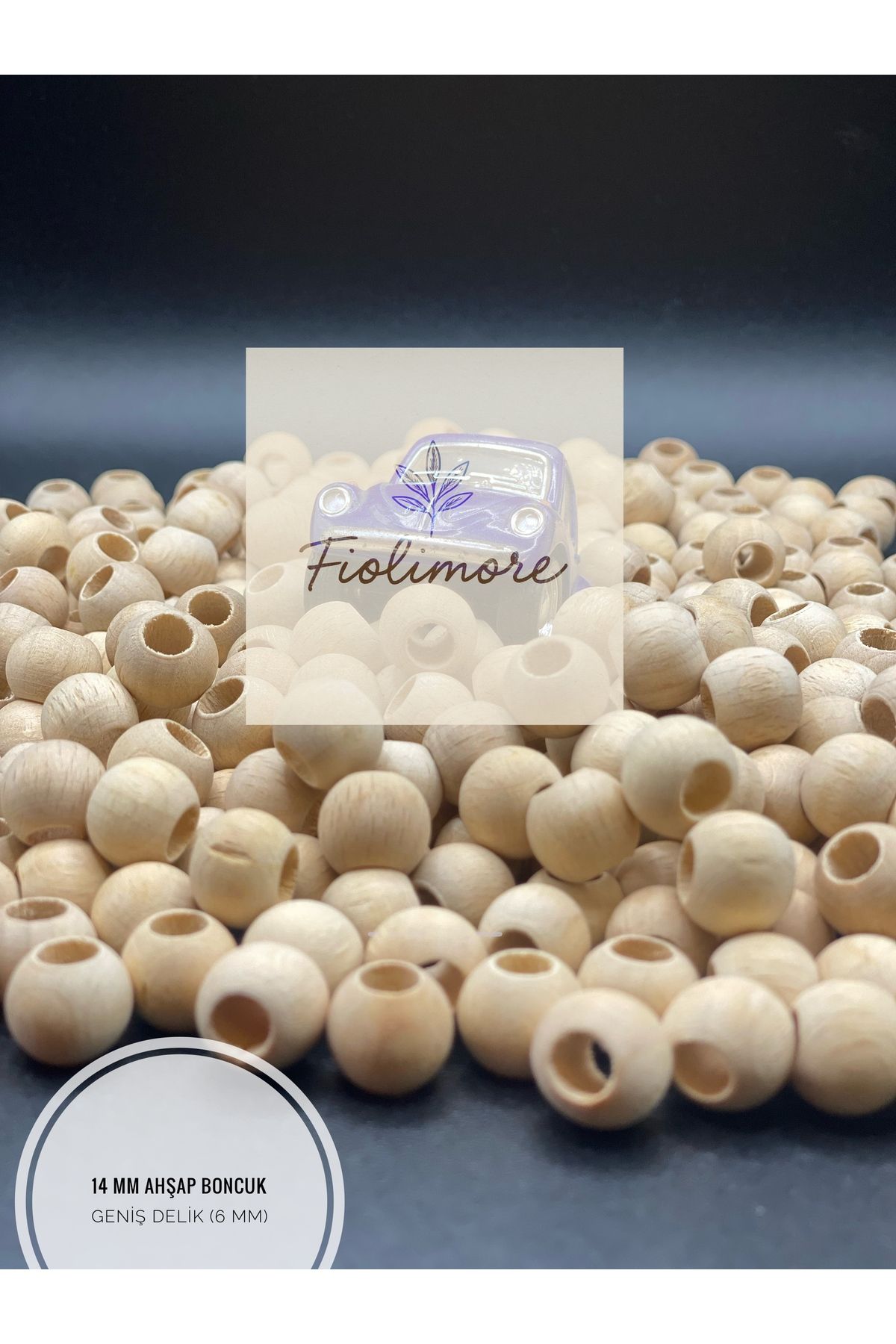 Fiolimore 14 mm Ham Ahşap Boncuk (50 Gram 70 Adet) Delik Çapı 6 mm Yuvarlak Tahta Geniş Delik