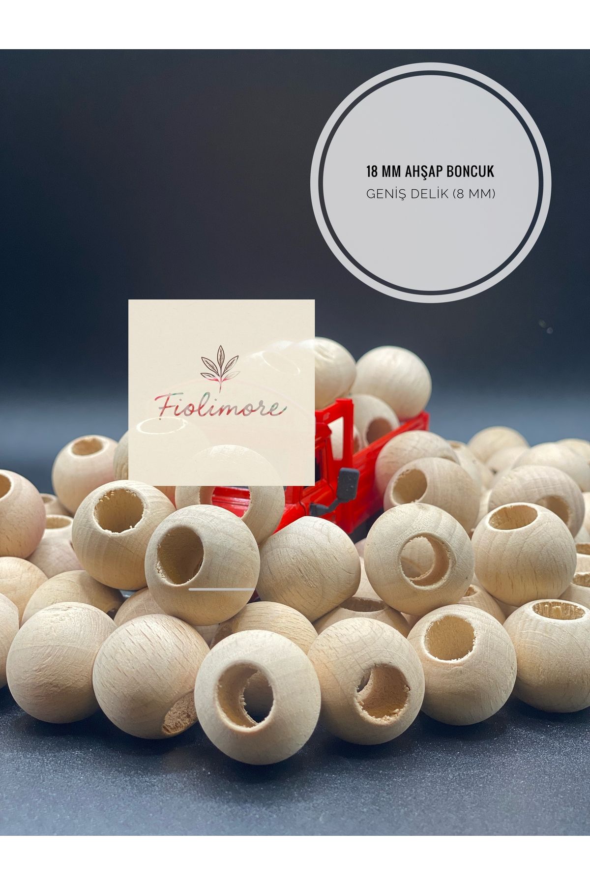 Fiolimore 18 mm Ham Ahşap Boncuk (50 Gram 33 Adet) Delik Çapı 8 mm Yuvarlak Tahta Geniş Delik