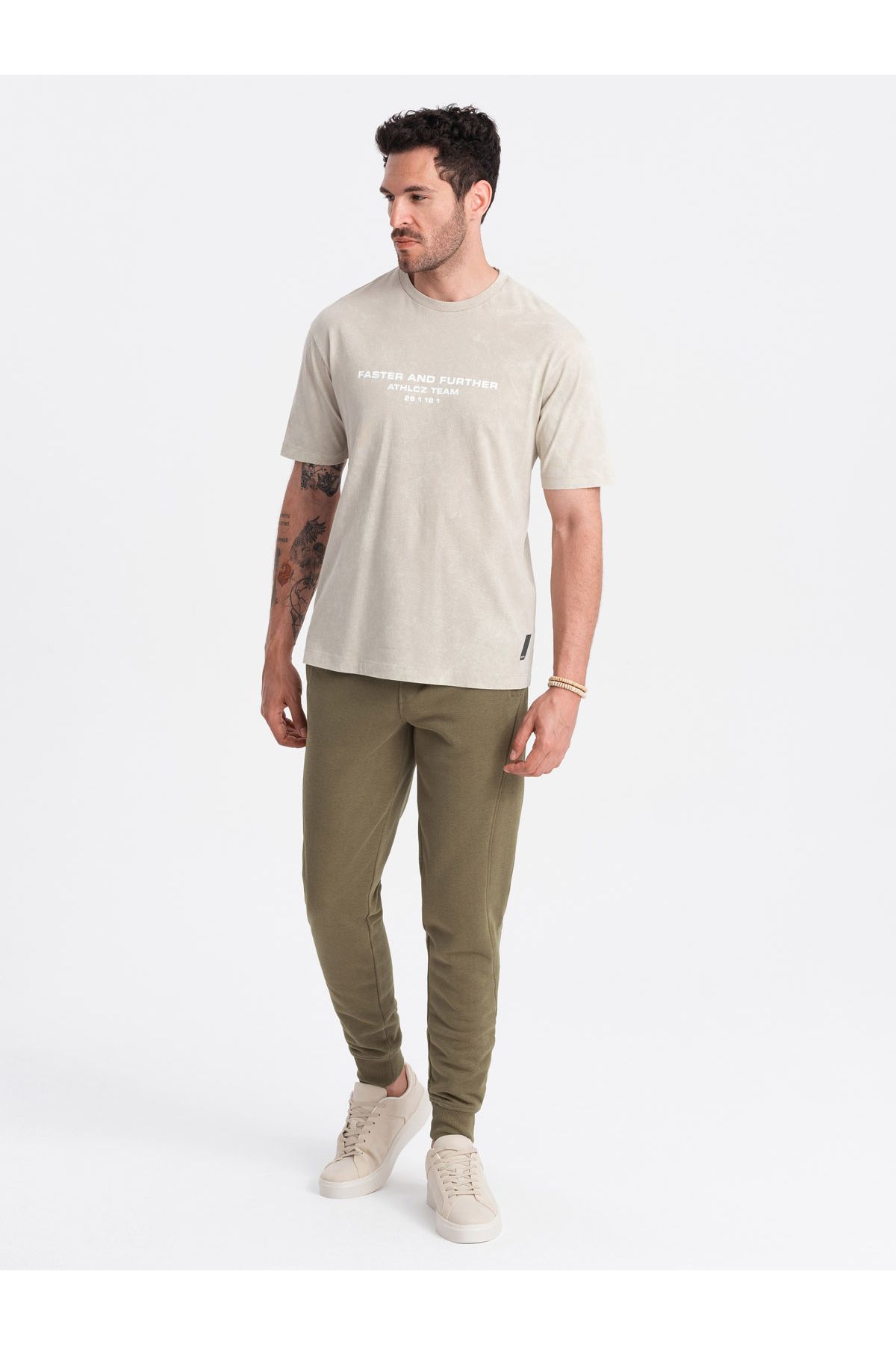 OMBRE-Herren BASIC Baumwoll Jogger Sweatpants - Oliv V2 OM-PABS-0174 XL 4
