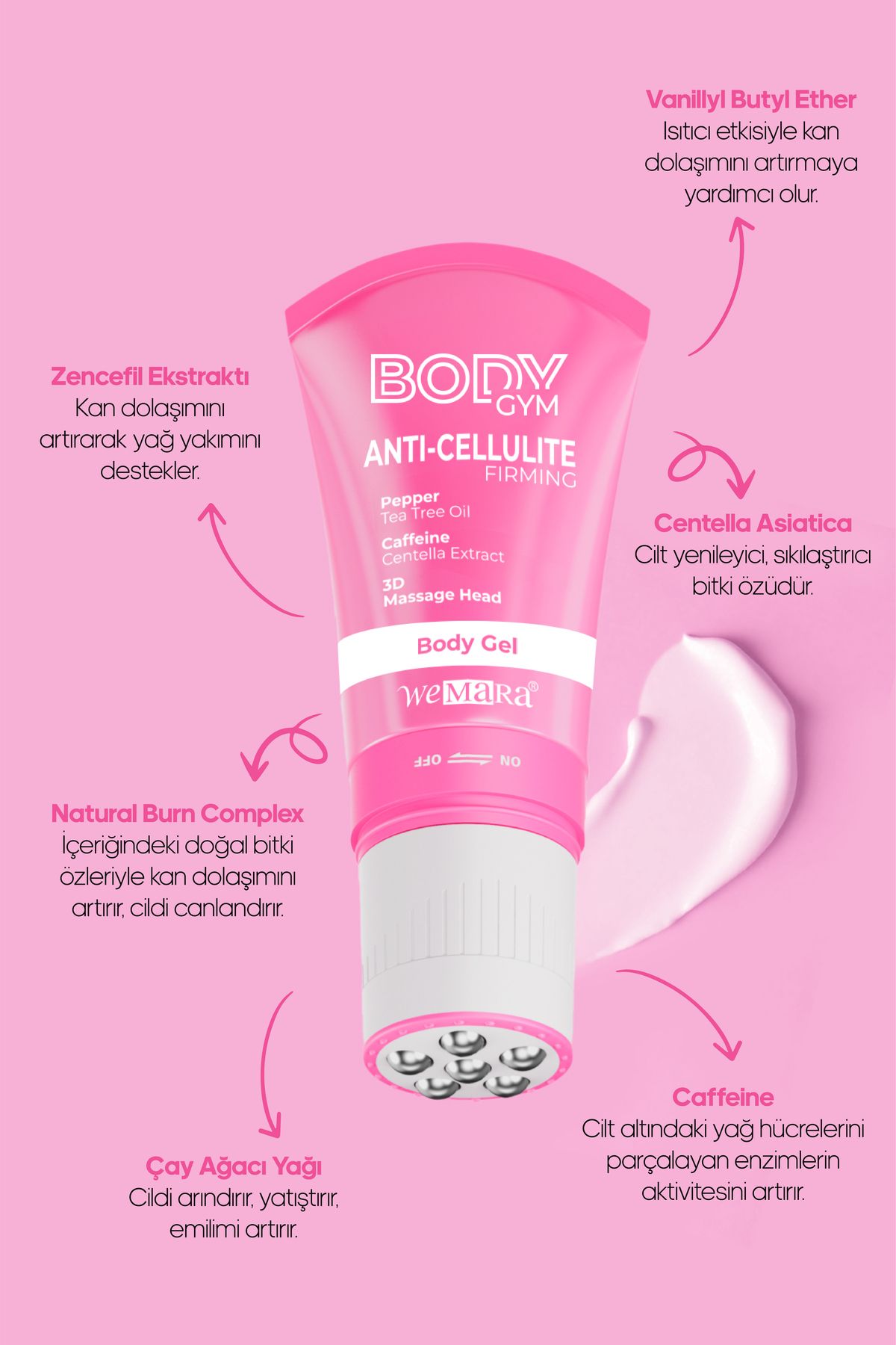 WeMara Isıtıcı Etkili Body Gym 120 ml Selülit Masaj Kremi Masaj Başlıklı Selülit Kremi