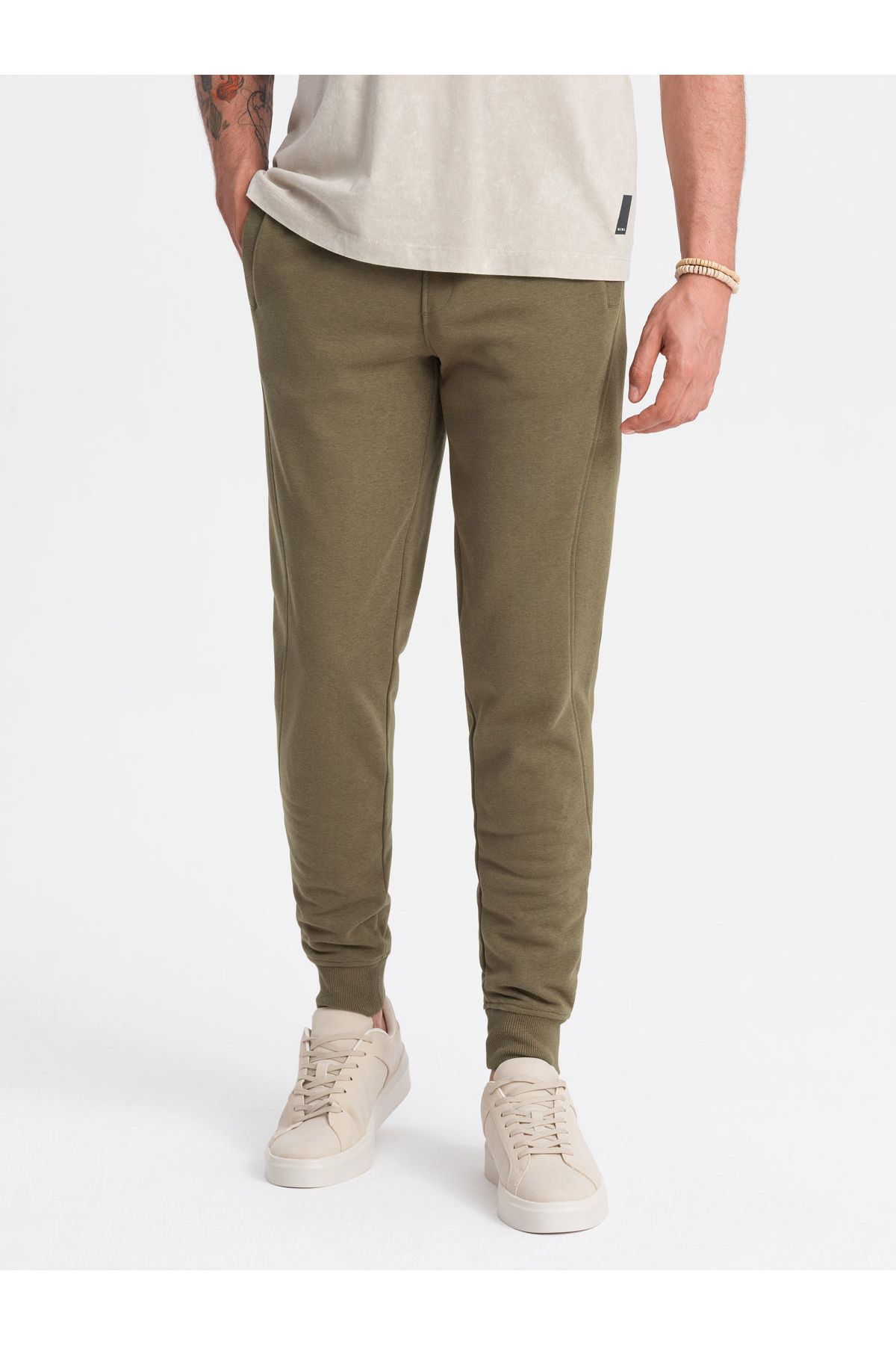 OMBRE-Herren BASIC Baumwoll Jogger Sweatpants - Oliv V2 OM-PABS-0174 XL 1