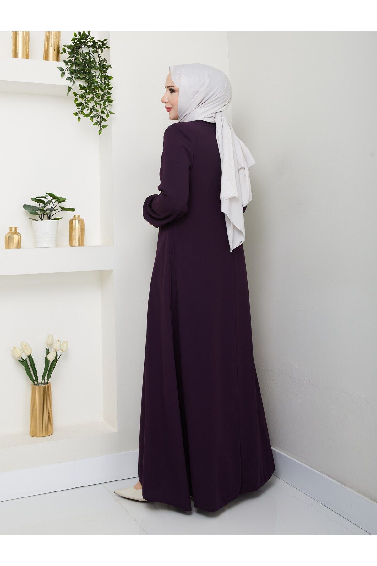 MUDUTEKSTİL Fermuarlı Mevlana Ferace Mürdüm