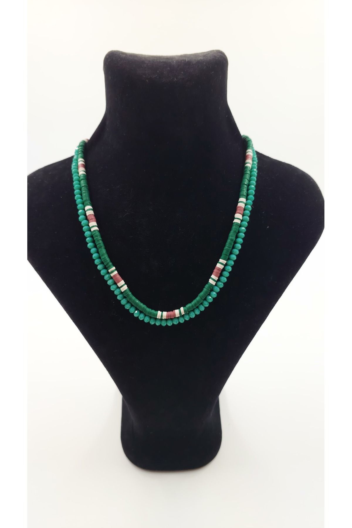 R G Handmade Design Yeşil Tonlarda Fimo ve Kristal Boncuklu El Yapımı Kolyeler – Bohem Tarz