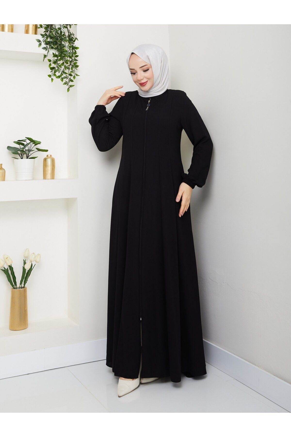 MUDUTEKSTİL Fermuarlı Mevlana Ferace Siyah