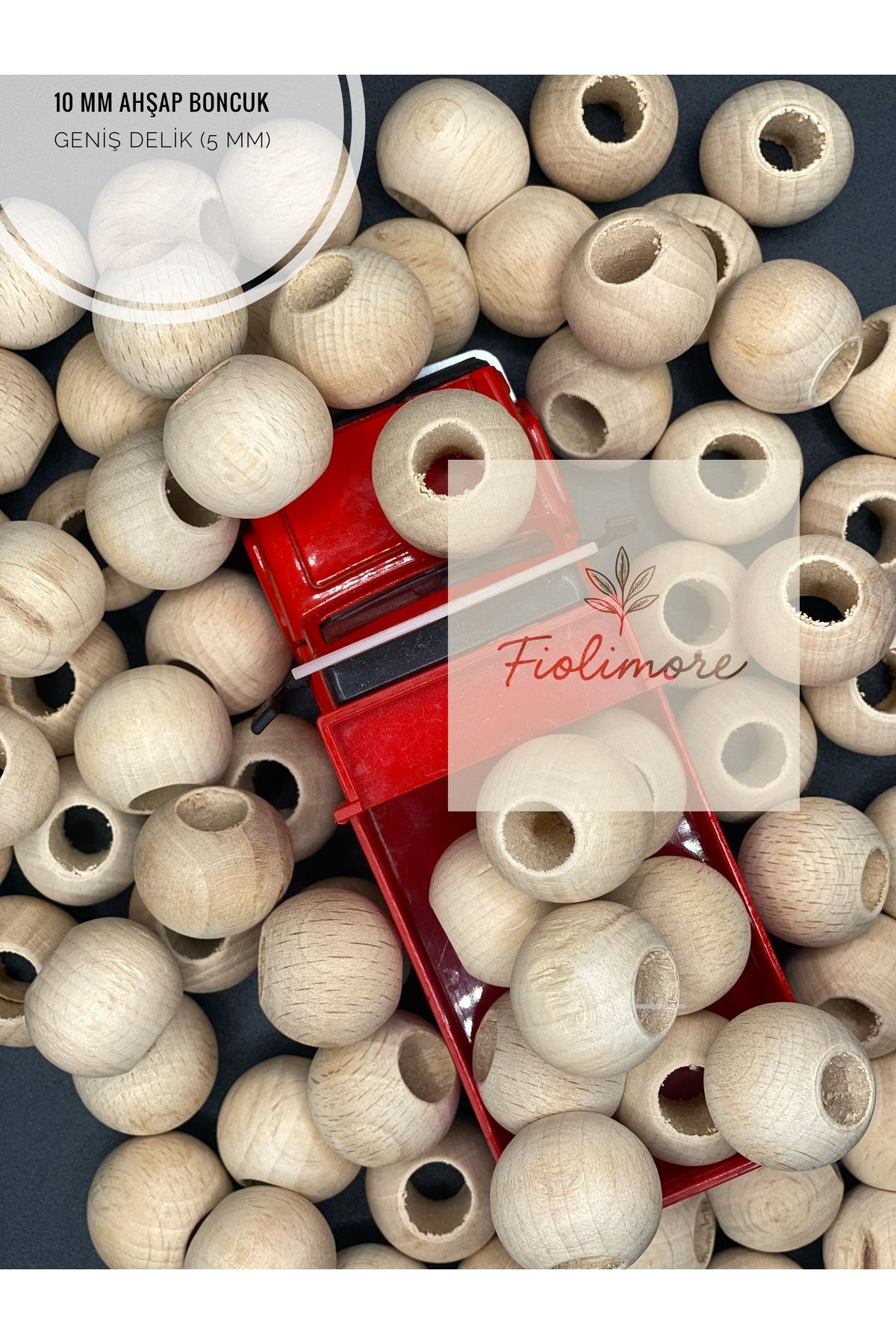 Fiolimore 10 mm Ham Ahşap Boncuk (50 Gram 175 Adet) Delik Çapı 5 mm Yuvarlak Tahta Geniş Delik
