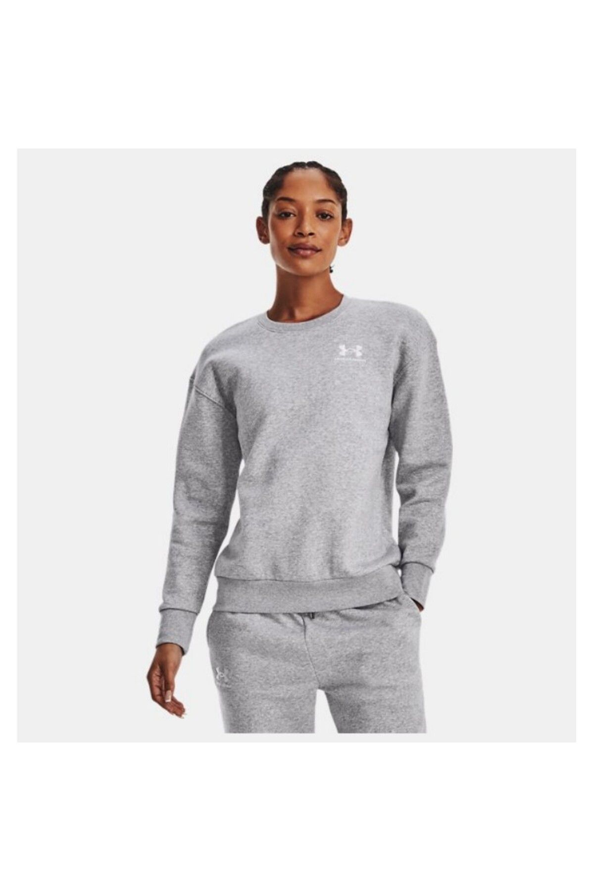 Under Armour Essential Fleece Kadın Gri Bisiklet Yaka Sweatshirt