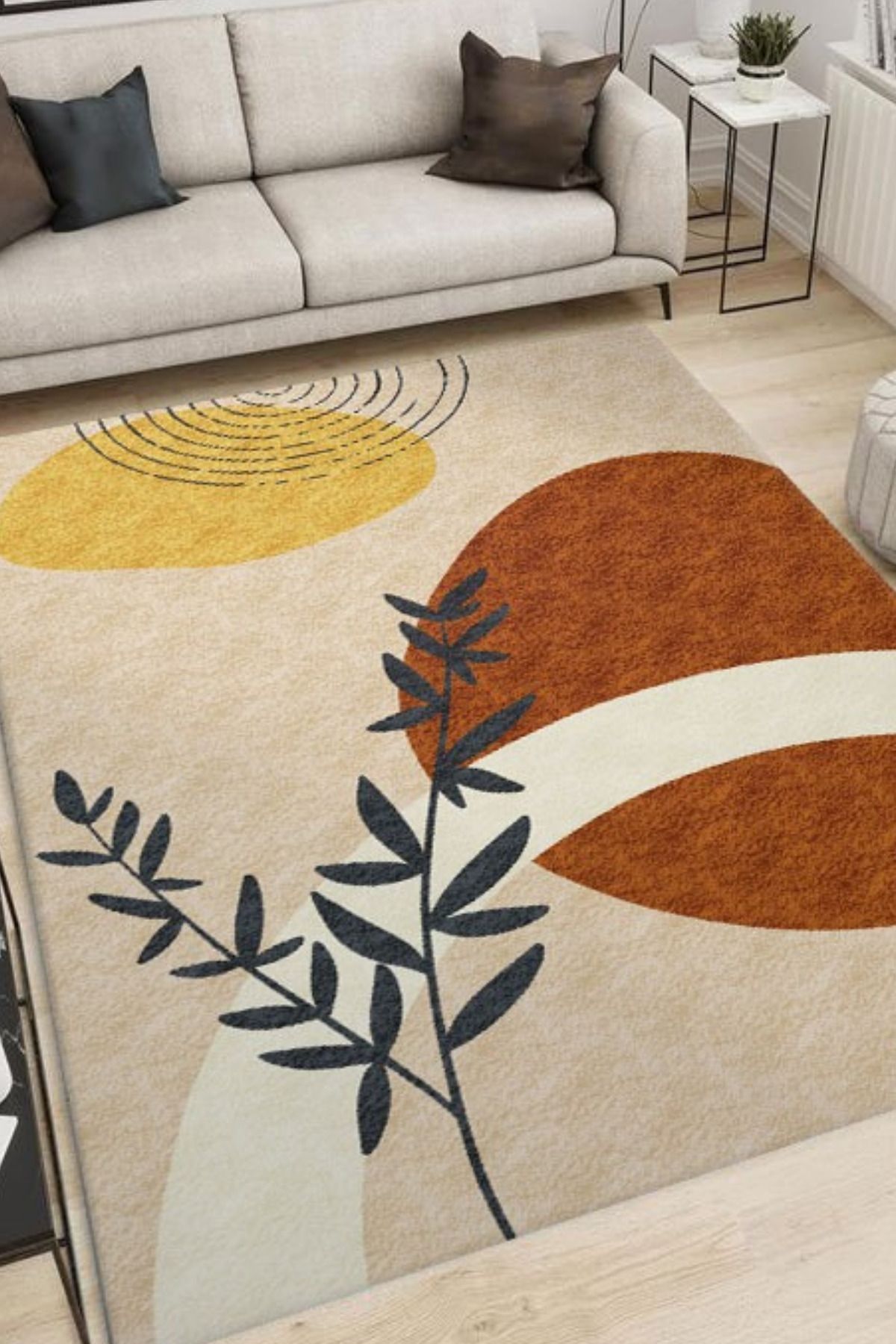 DERAS HOME Dijital Baskı Yıkanabilir Kaymaz Taban Salon Halısı Yolluk