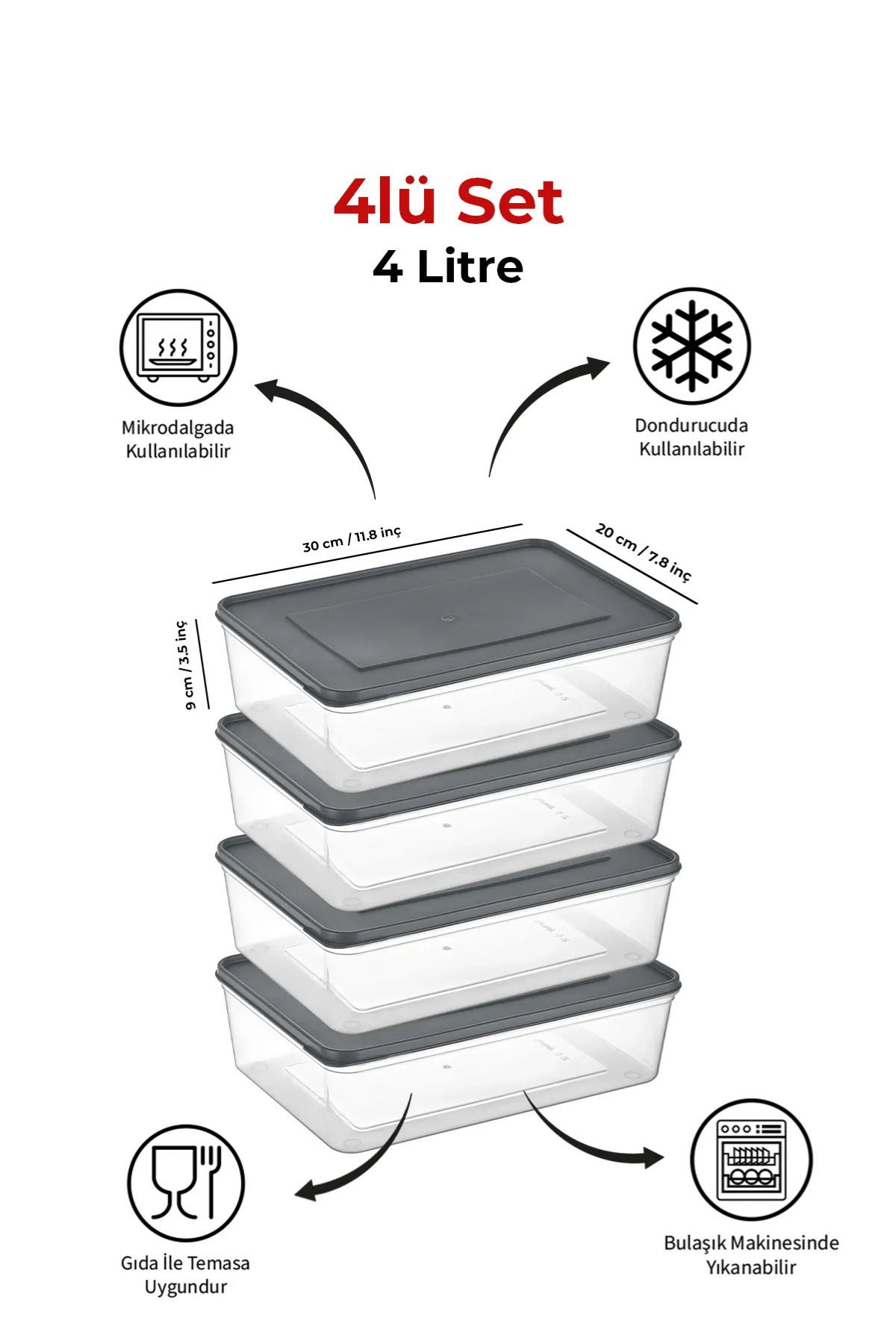 Espas Home-Freshkeep Storage Container Set of 4 Suitable for Microwave and Deep Freezer - Gray / 4*4000 ml 2
