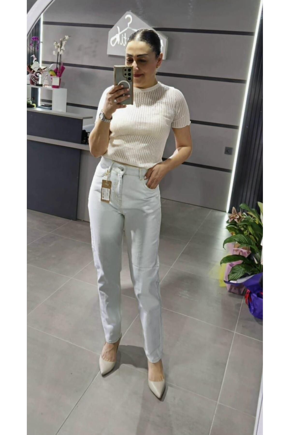 Quzu MOM JEAN PANTOLON BUZ MAVİ