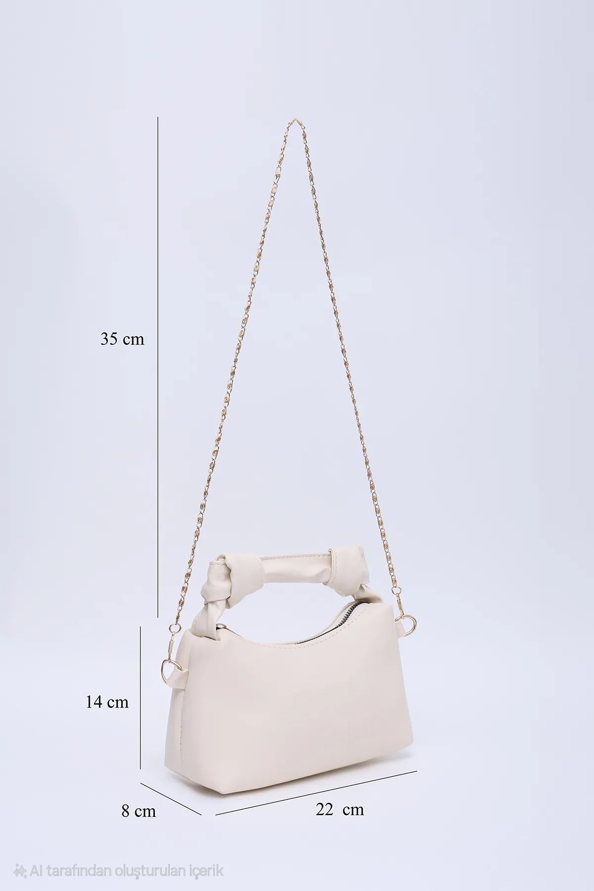 LİZZY BAG Krem Soft Modern Deri Şık Burgu Detaylı Zarif Zincir Askılı El Ve Omuz Çantası U:14 E:22 G:8 Cm