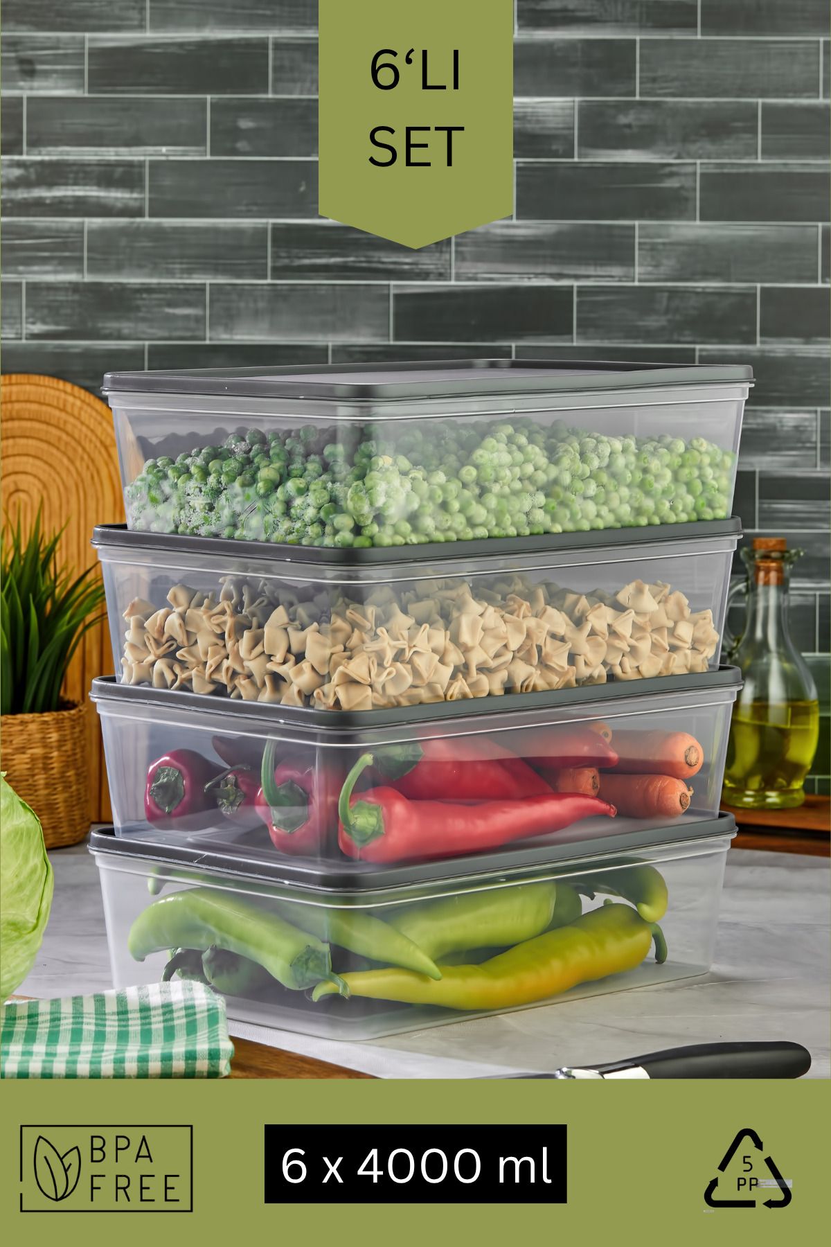 Espas Home Mikrodalga Ve Derin Dondurucuya Uygun Freshkeep Saklama Kabı 6'lı Set - Gri / 6*4000 ml